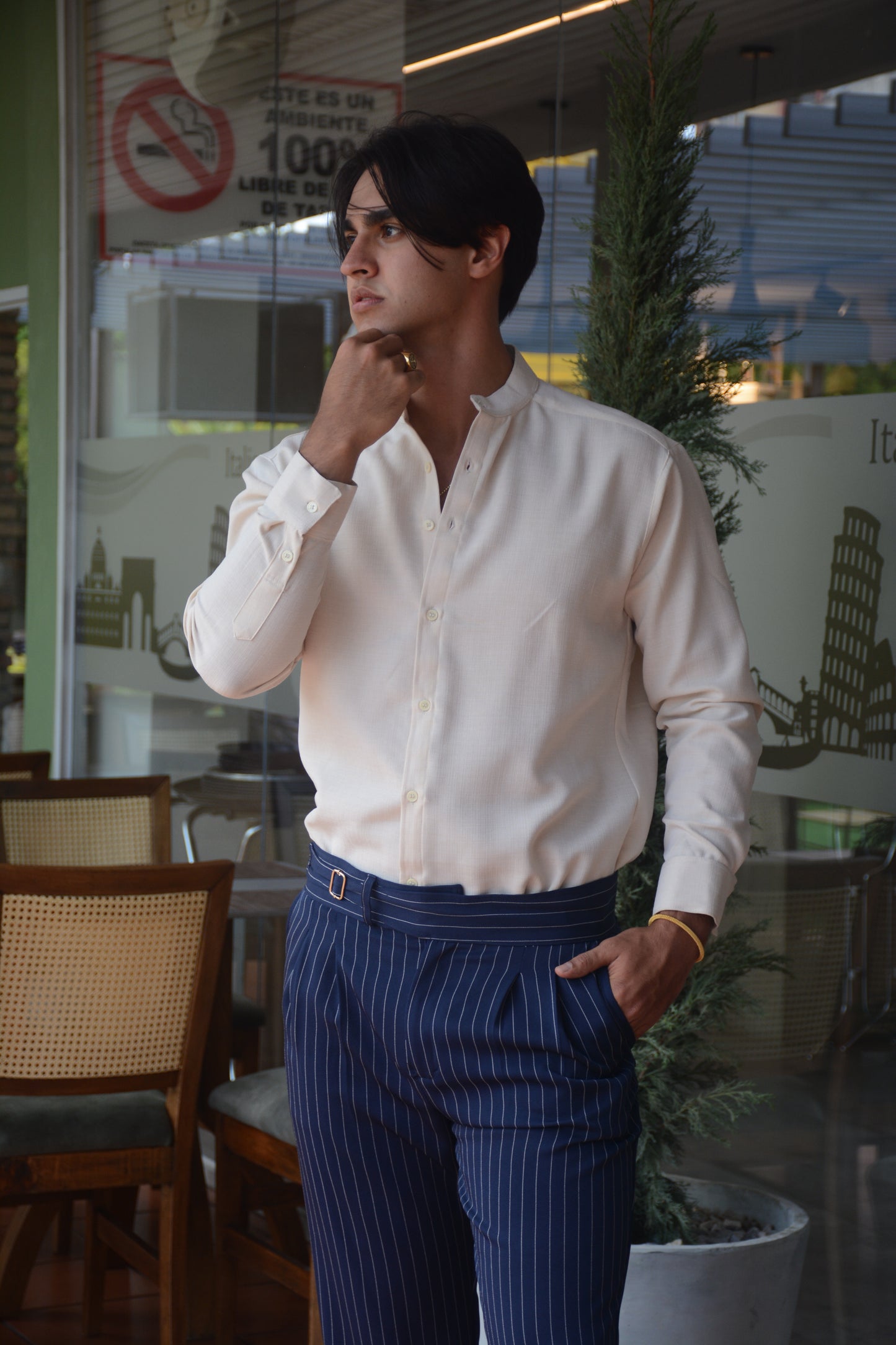 Camisa Crema Lino M/L