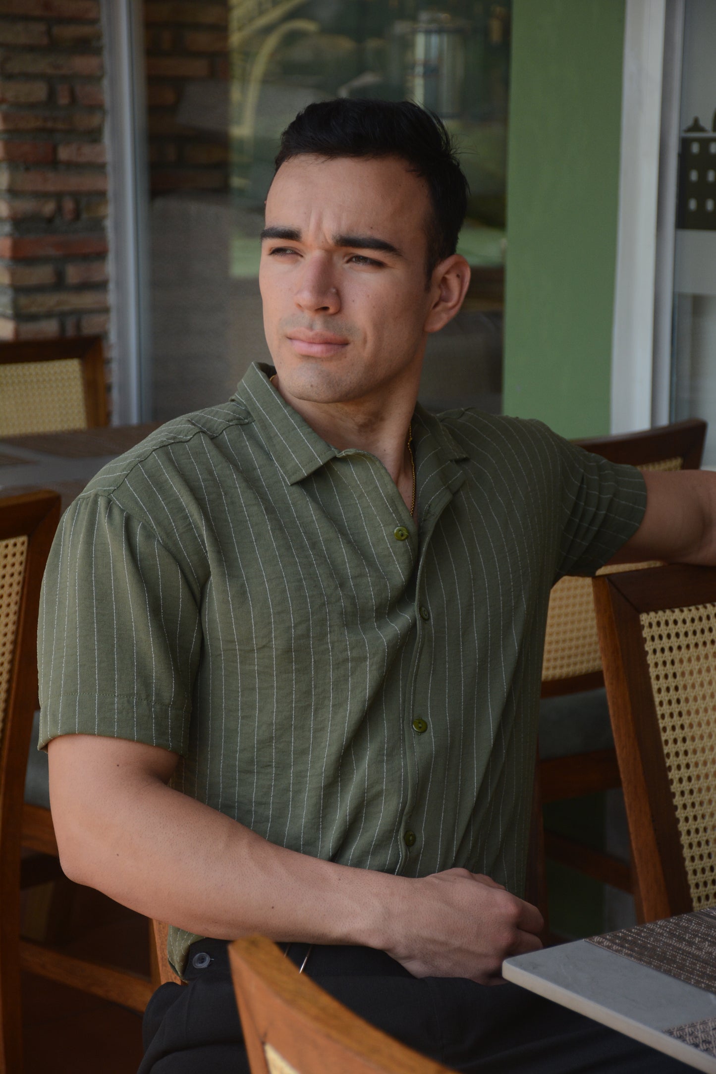 Camisa Green Olive Stripes