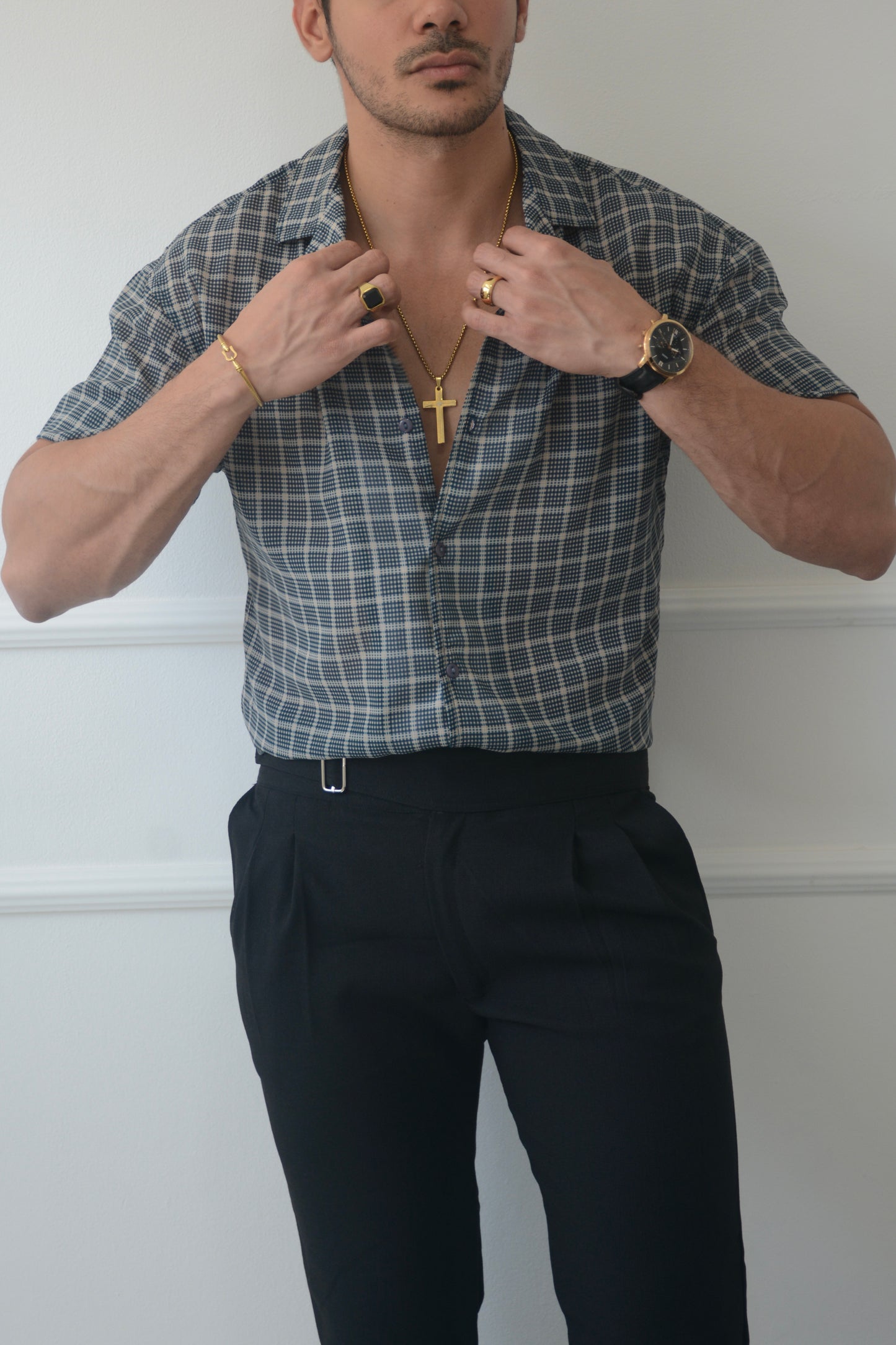 Camisa Blue Plaid Seda italiano | Sprezzatura