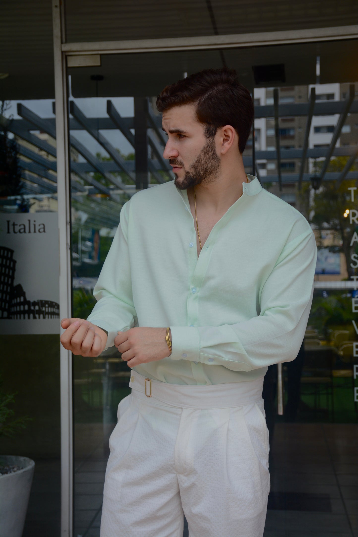 Camisa Mint Green Lino M/L
