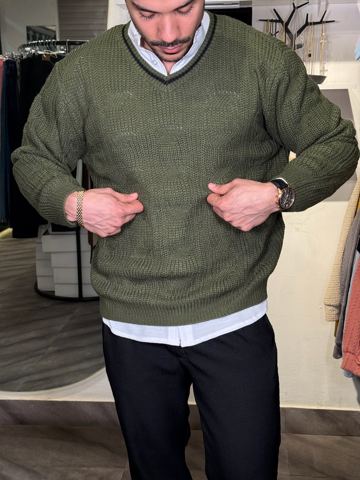 Polo Green Olive Britanico | Tejido Ingles V