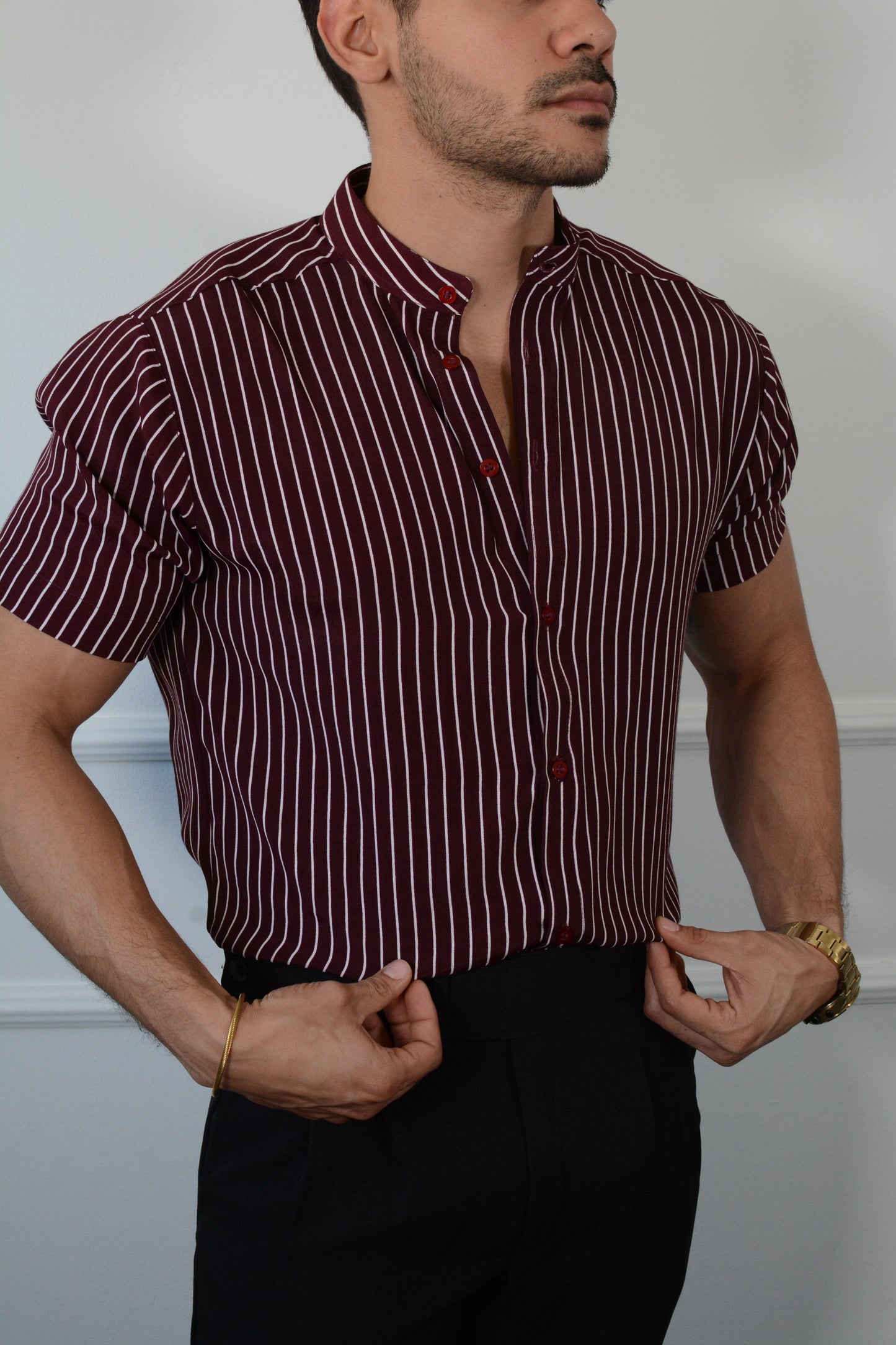 Camisa Wine Stripes Mao Version