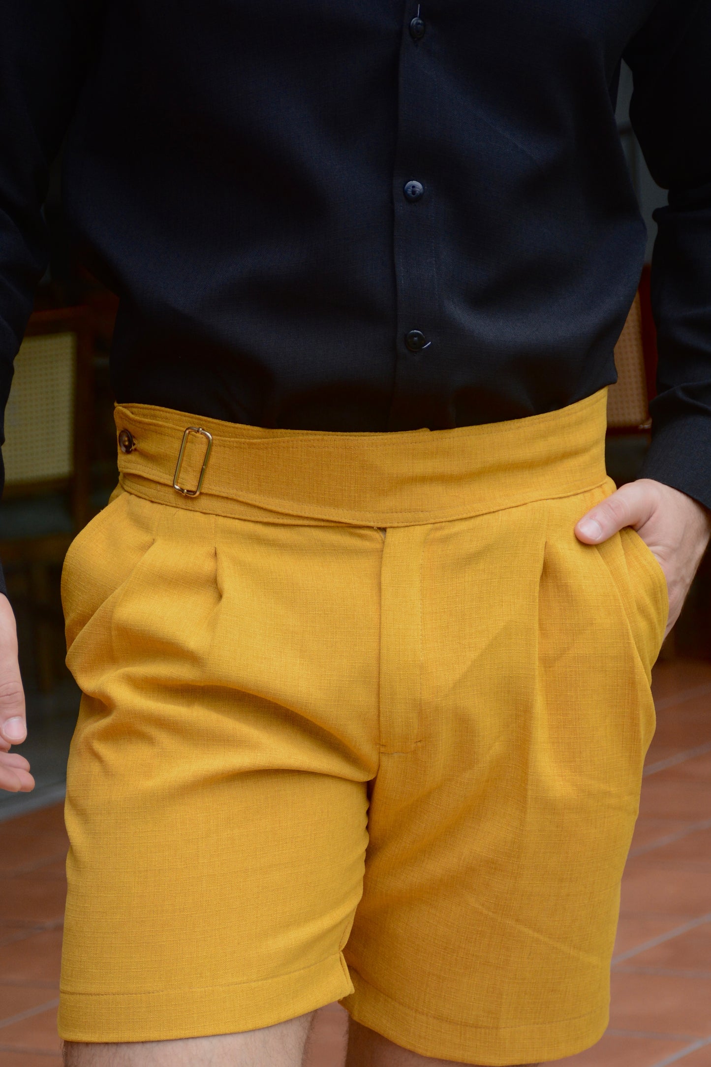 Bermuda Mostaza Lino Classic Uomo