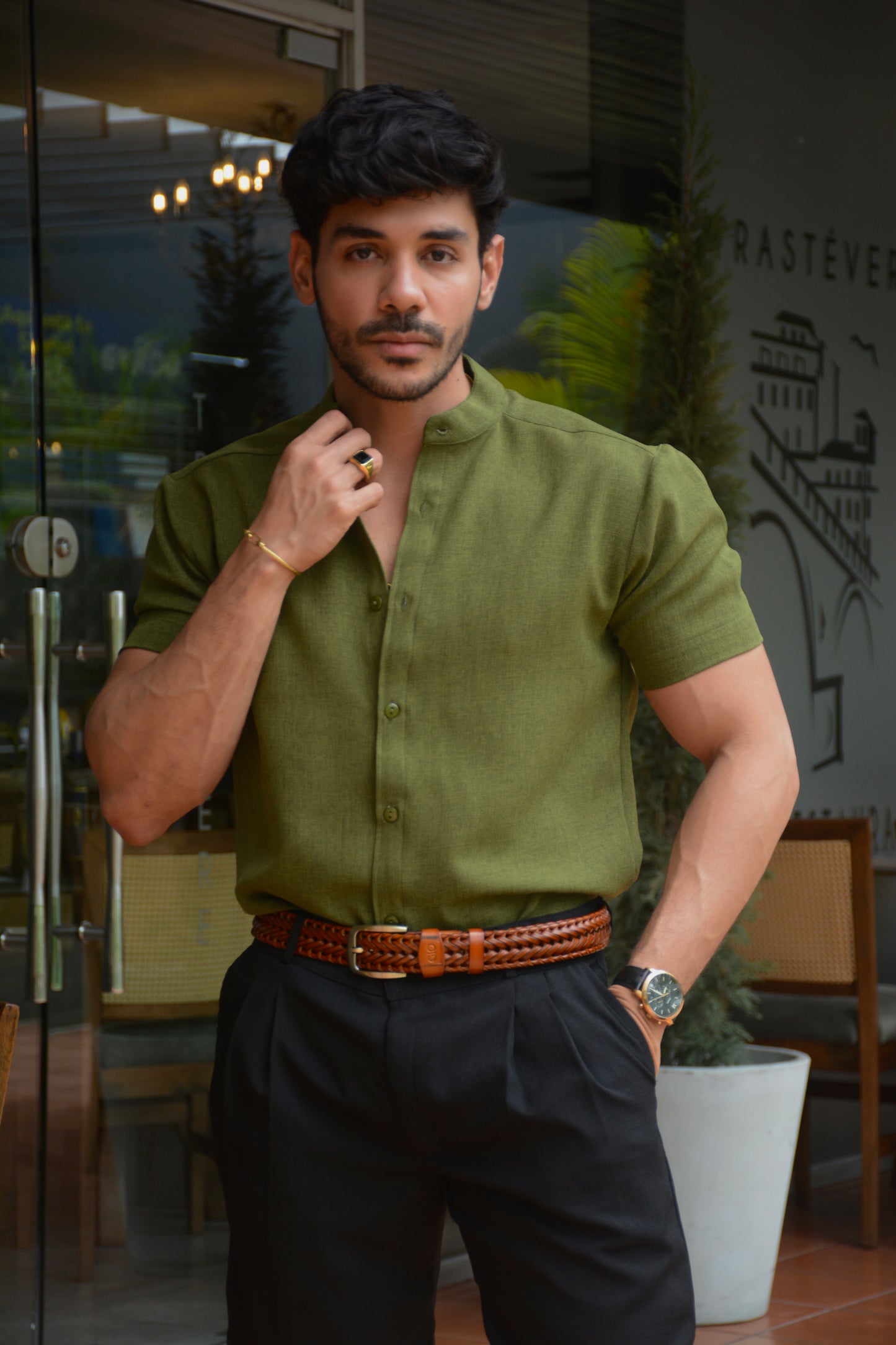 Camisa Green Olive Lino