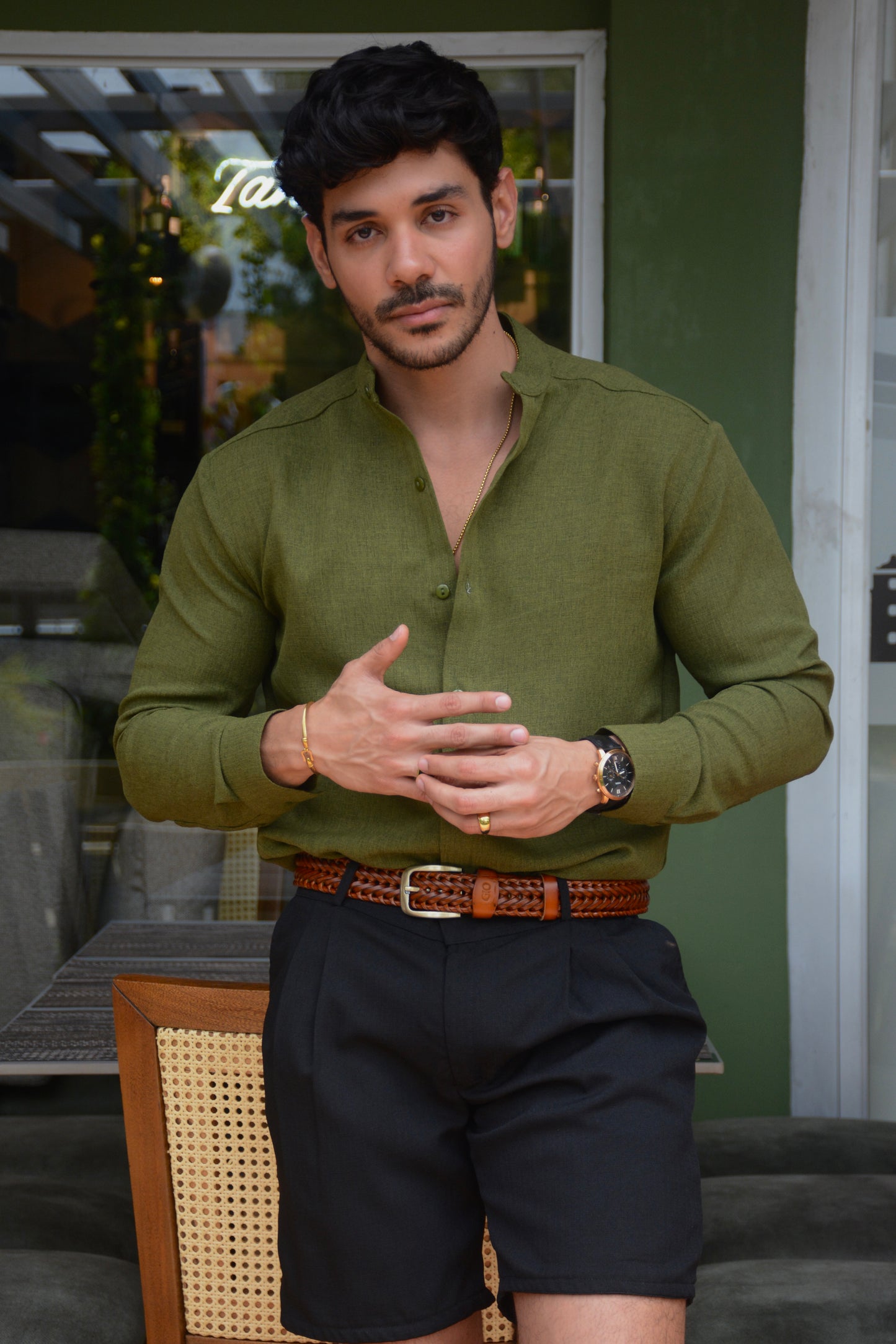 Bermuda Black Lino Classic Uomo