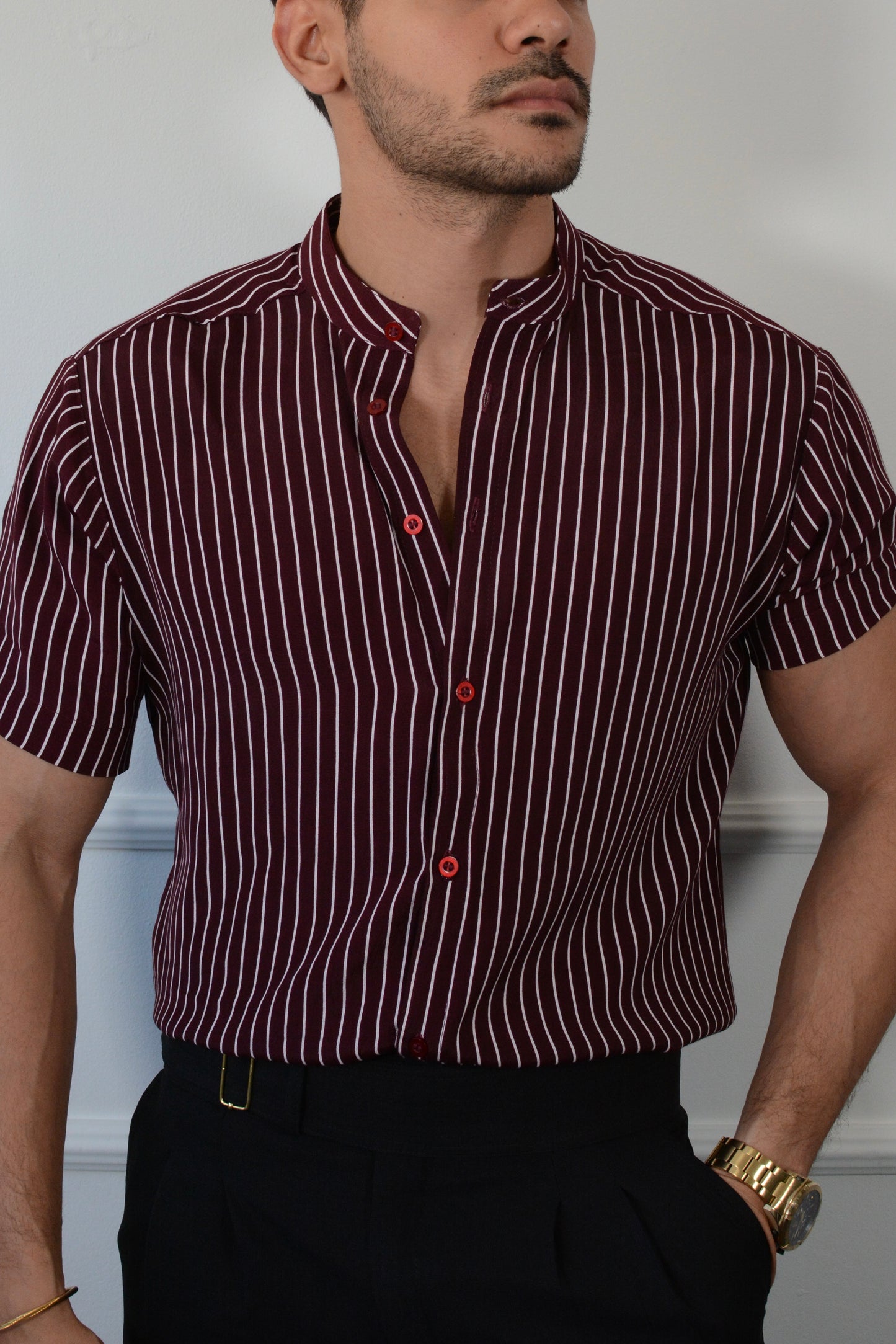 Camisa Wine Stripes Mao Version