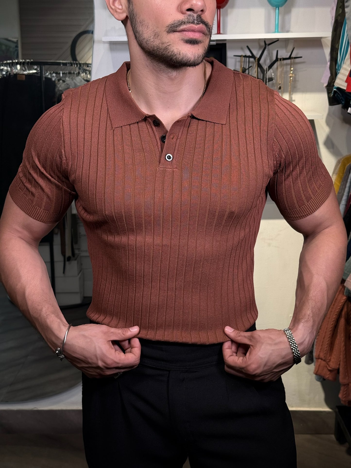 Polo Chemise “Lusso Buttoned” – Terracota