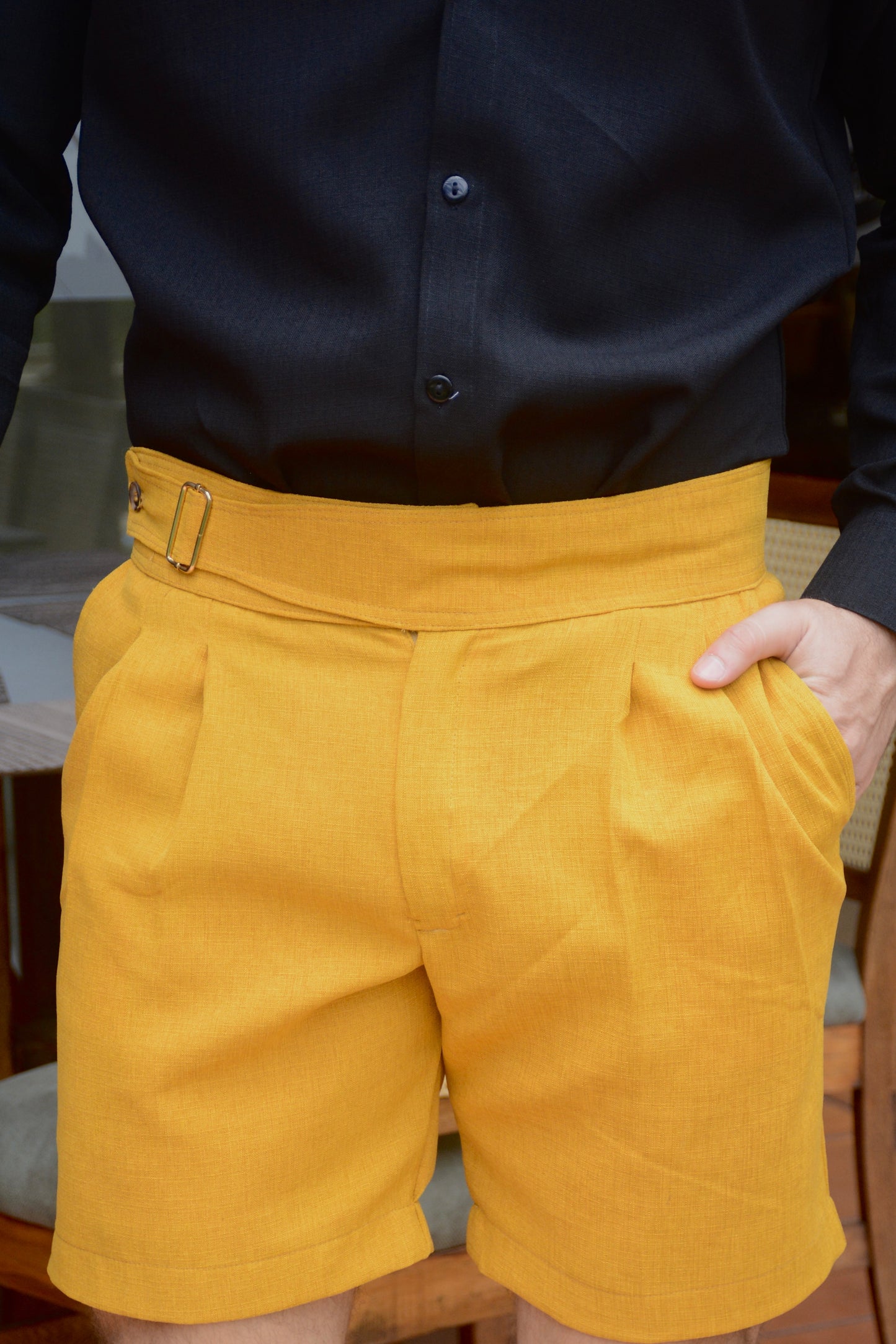 Bermuda Mostaza Lino Classic Uomo