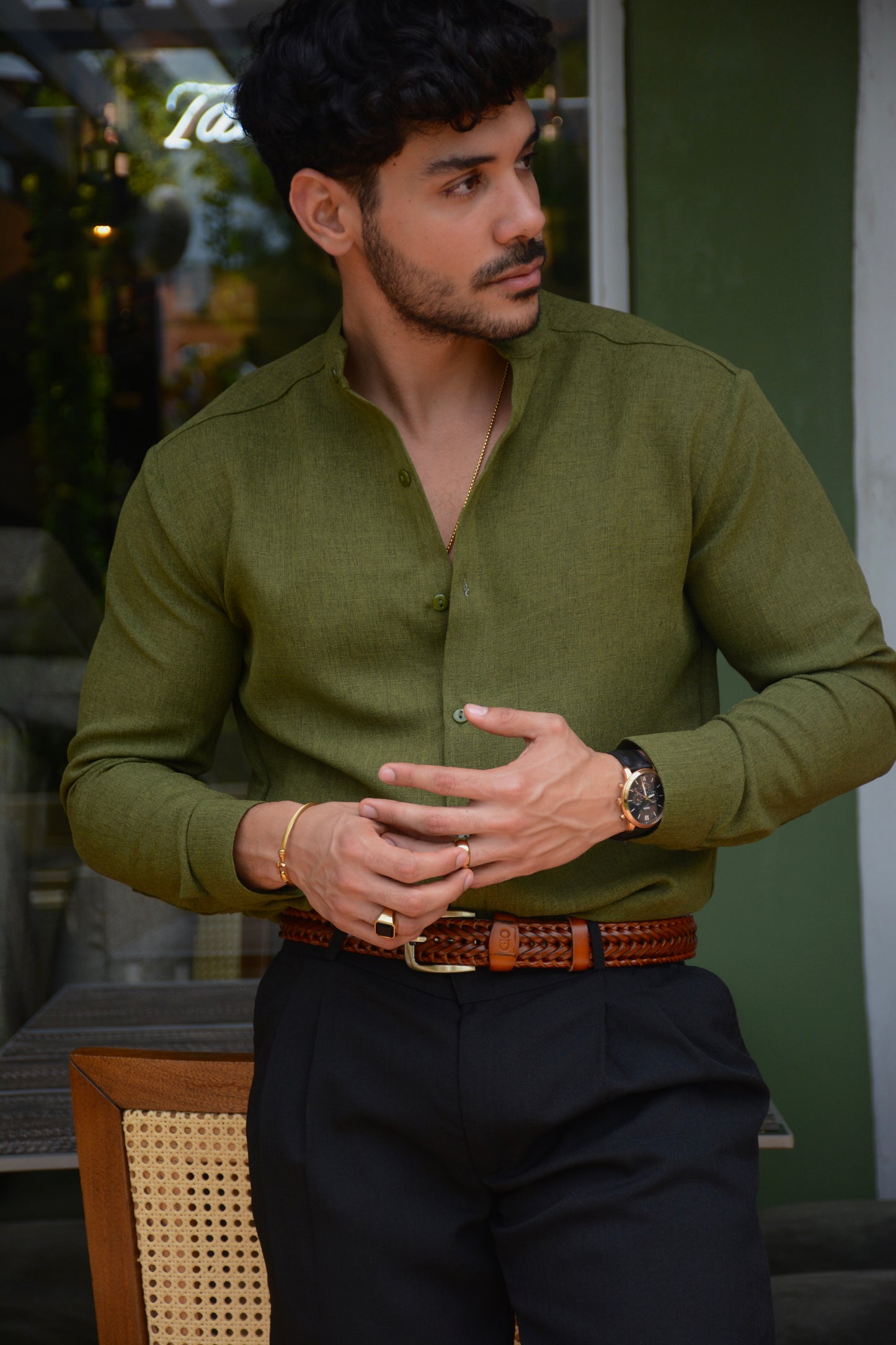 Camisa Green Olive Lino M/L