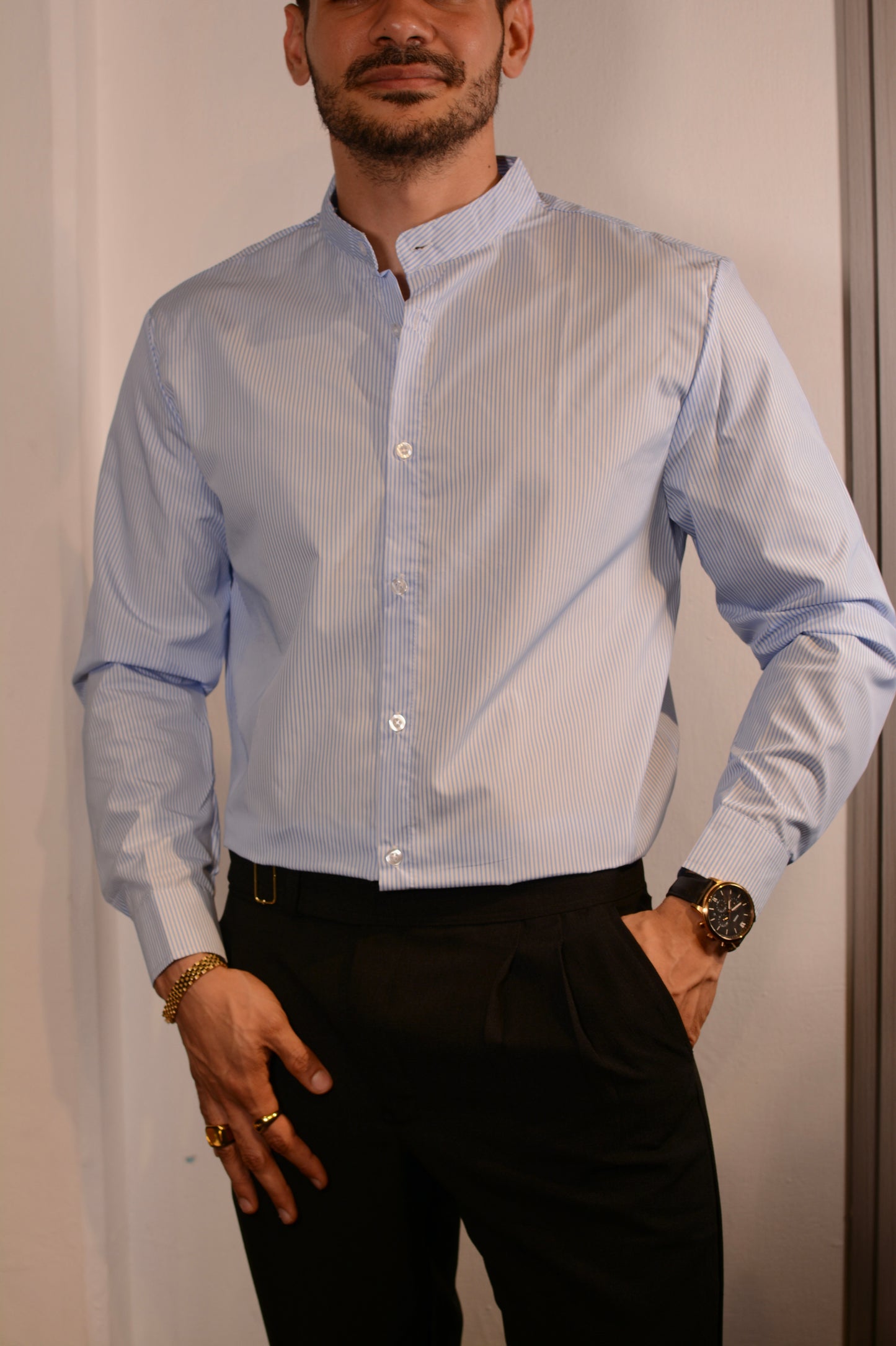 Camisa “Aurora Stripe” – Sky Blue & White