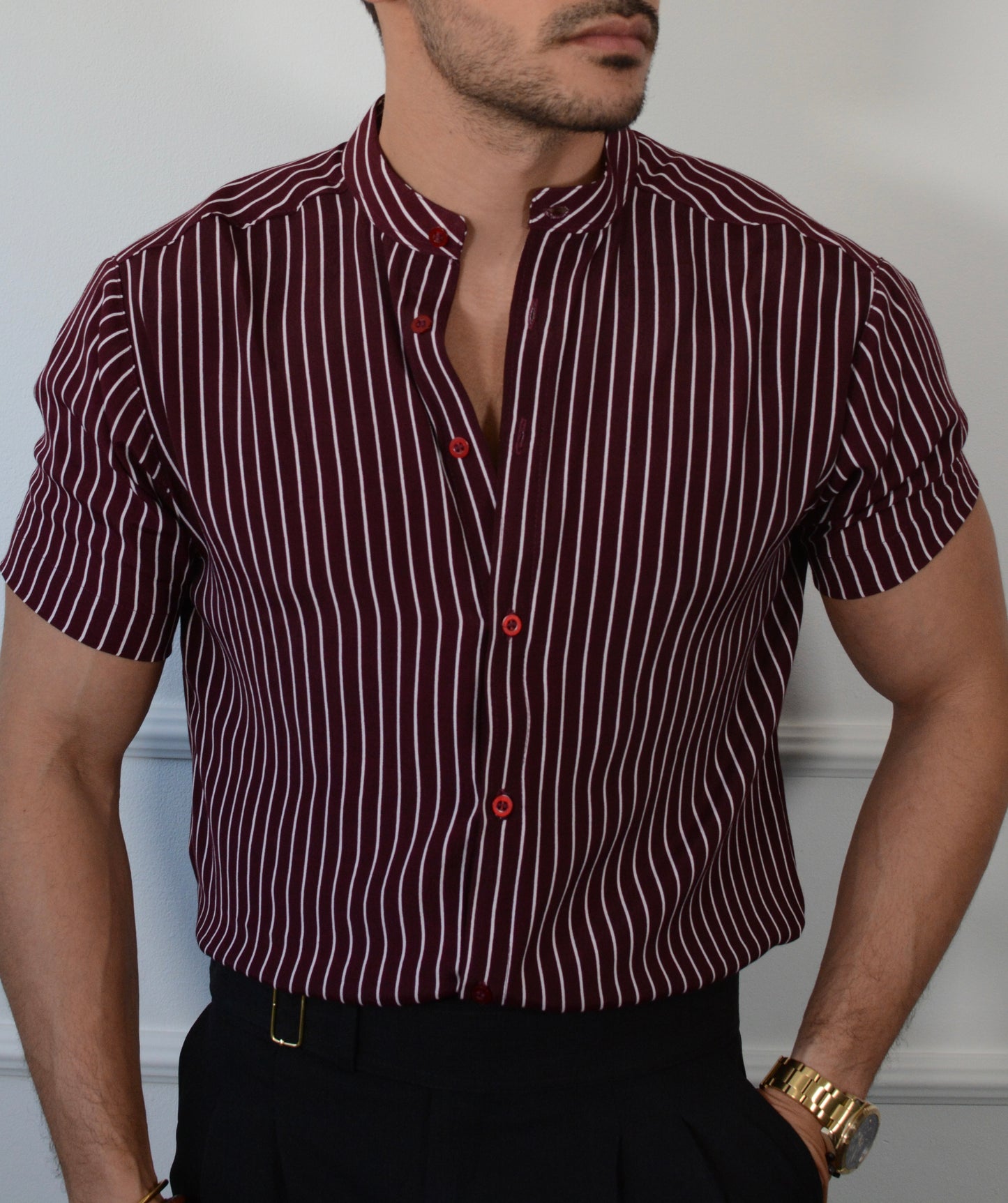 Camisa Wine Stripes Mao Version