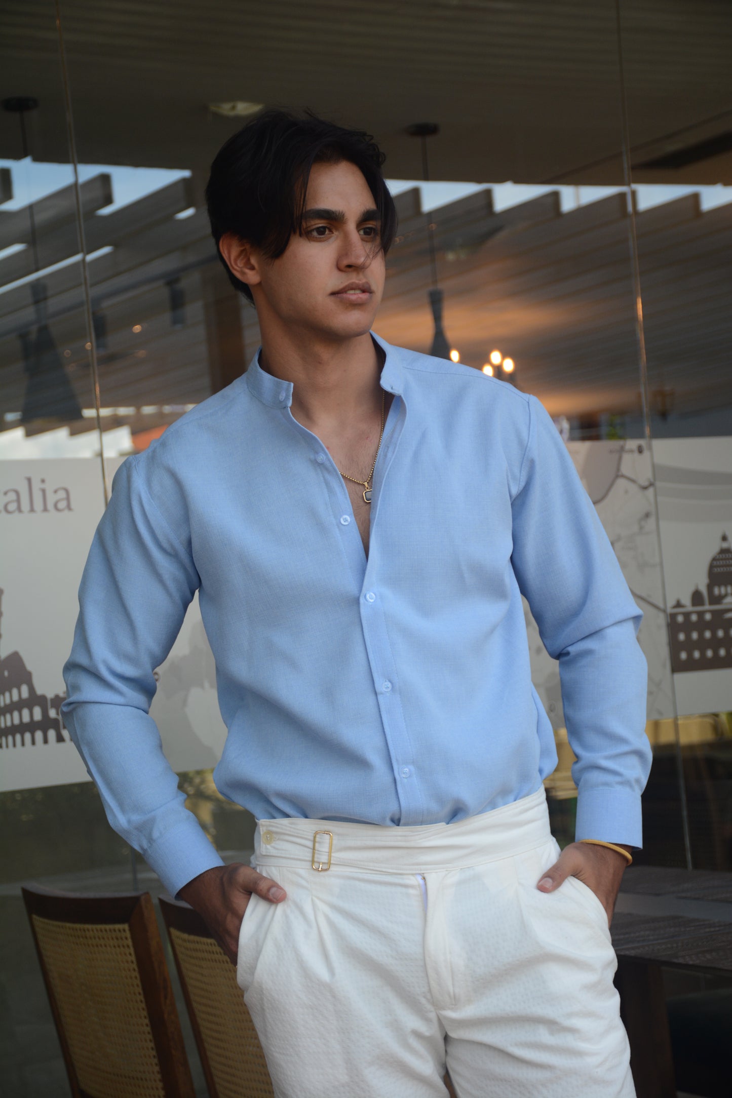 Camisa Sky Blue Lino M/L