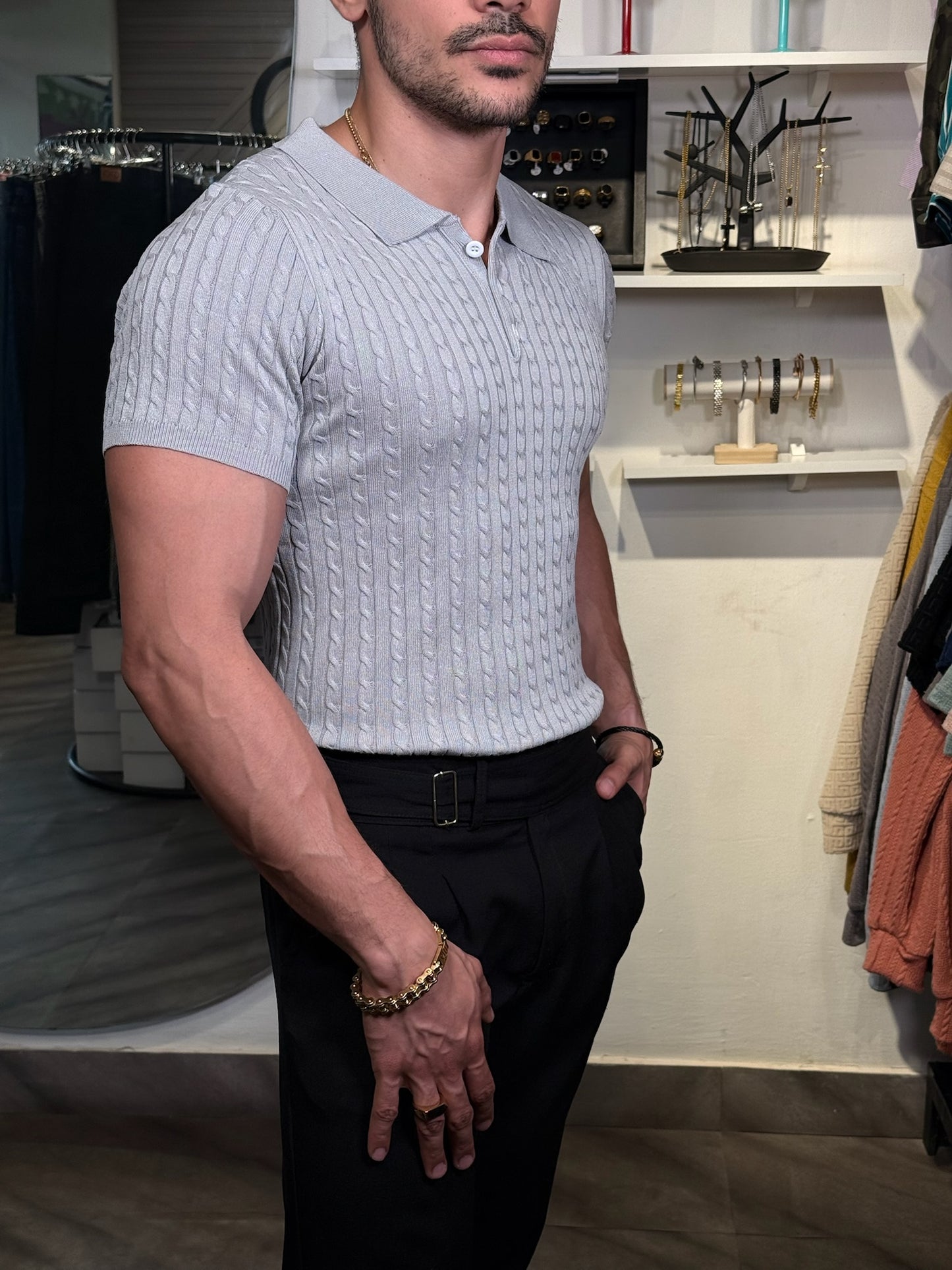 Polo “Clineja Luxe Knit” – Gris Claro