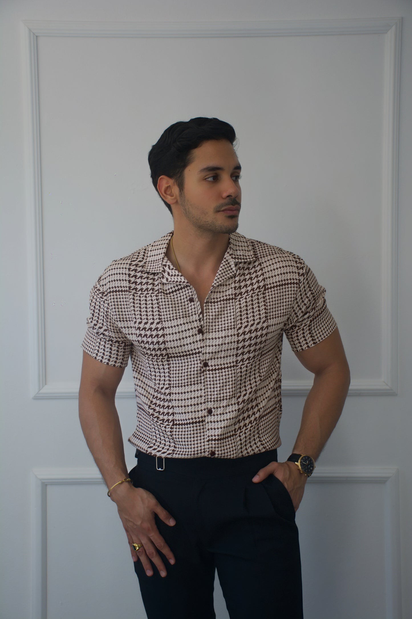 Camisa Marron Forms Abstract | Sprezzatura