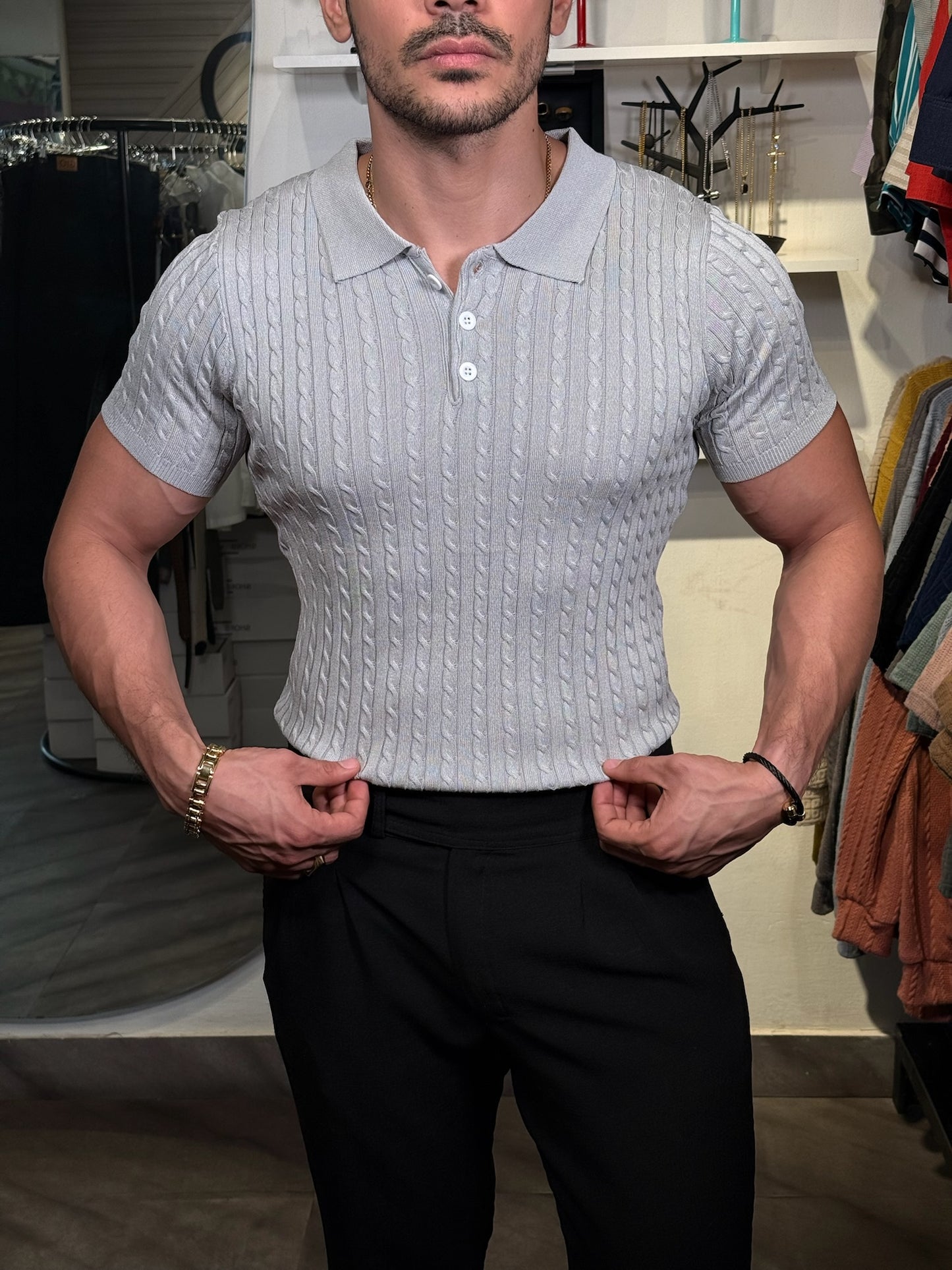 Polo “Clineja Luxe Knit” – Gris Claro