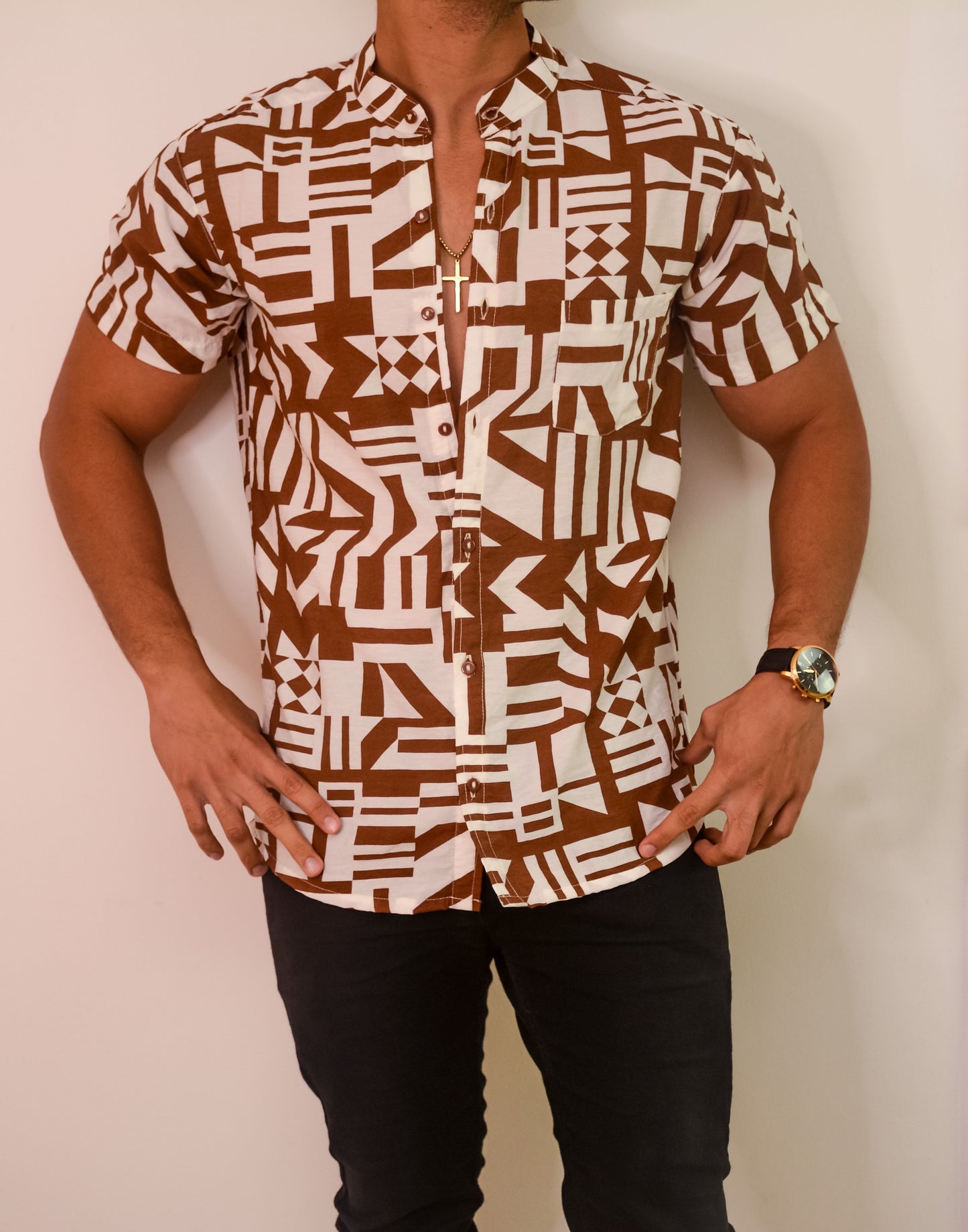 Camisa Brown Abstract Forms