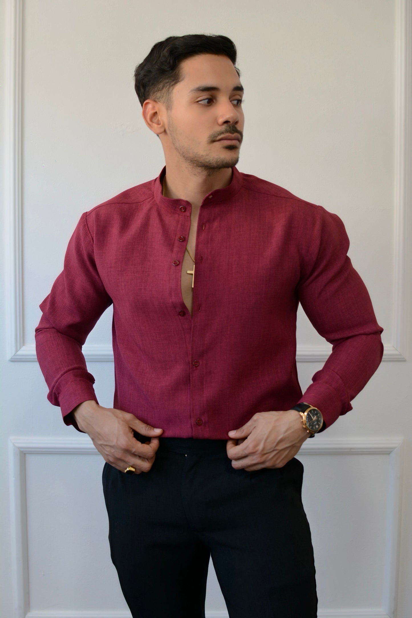 Camisa Wine Lino M/L