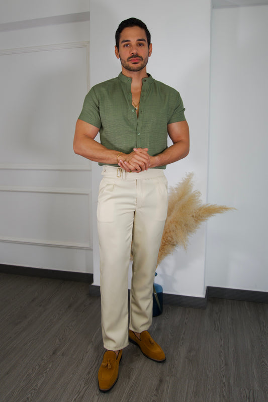 Pantalón Duca | Gabardina Italiana (Crema) — Sangre & Lino
