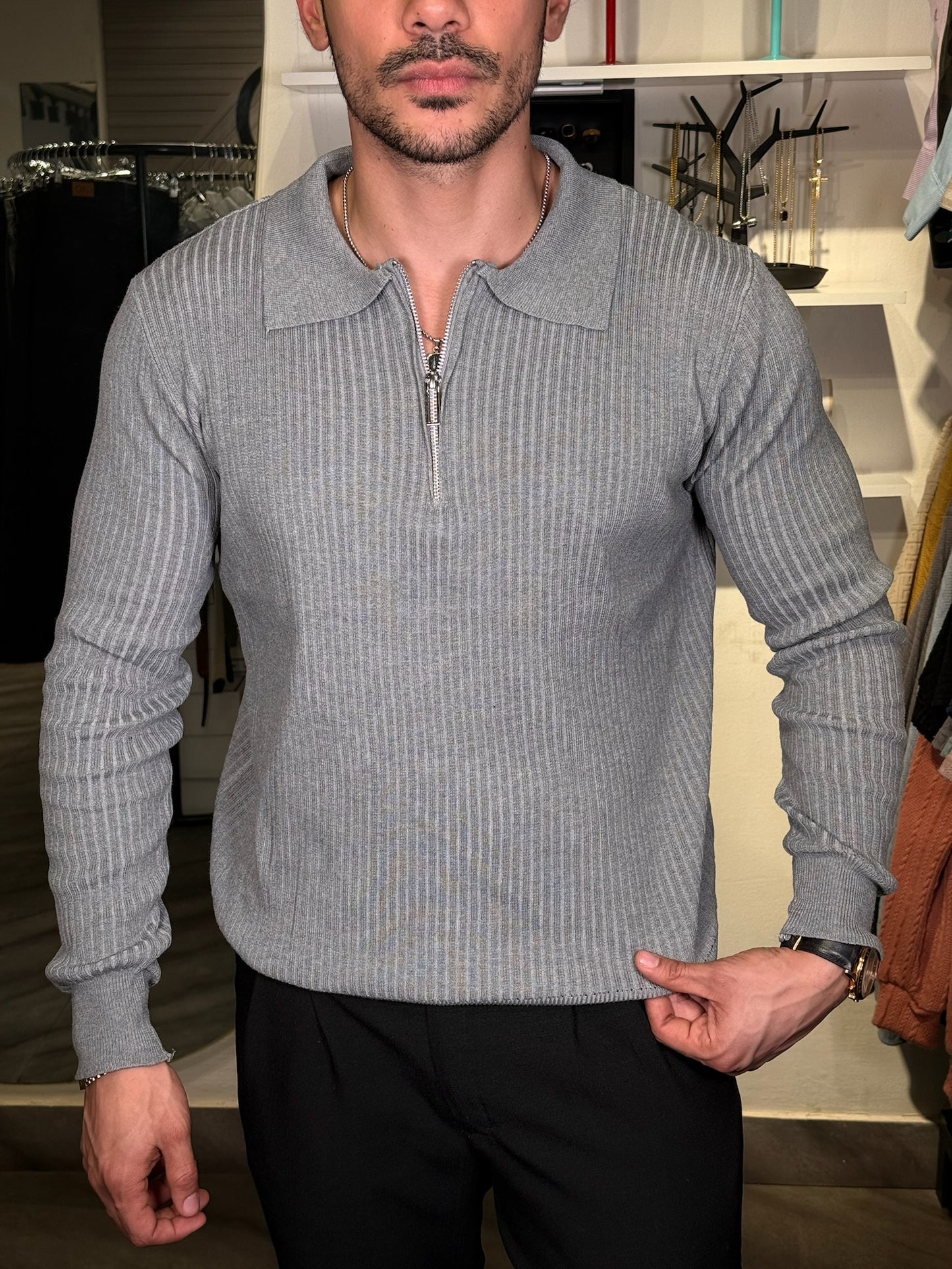 Polo Gray Uomo Classico – Zip M/L
