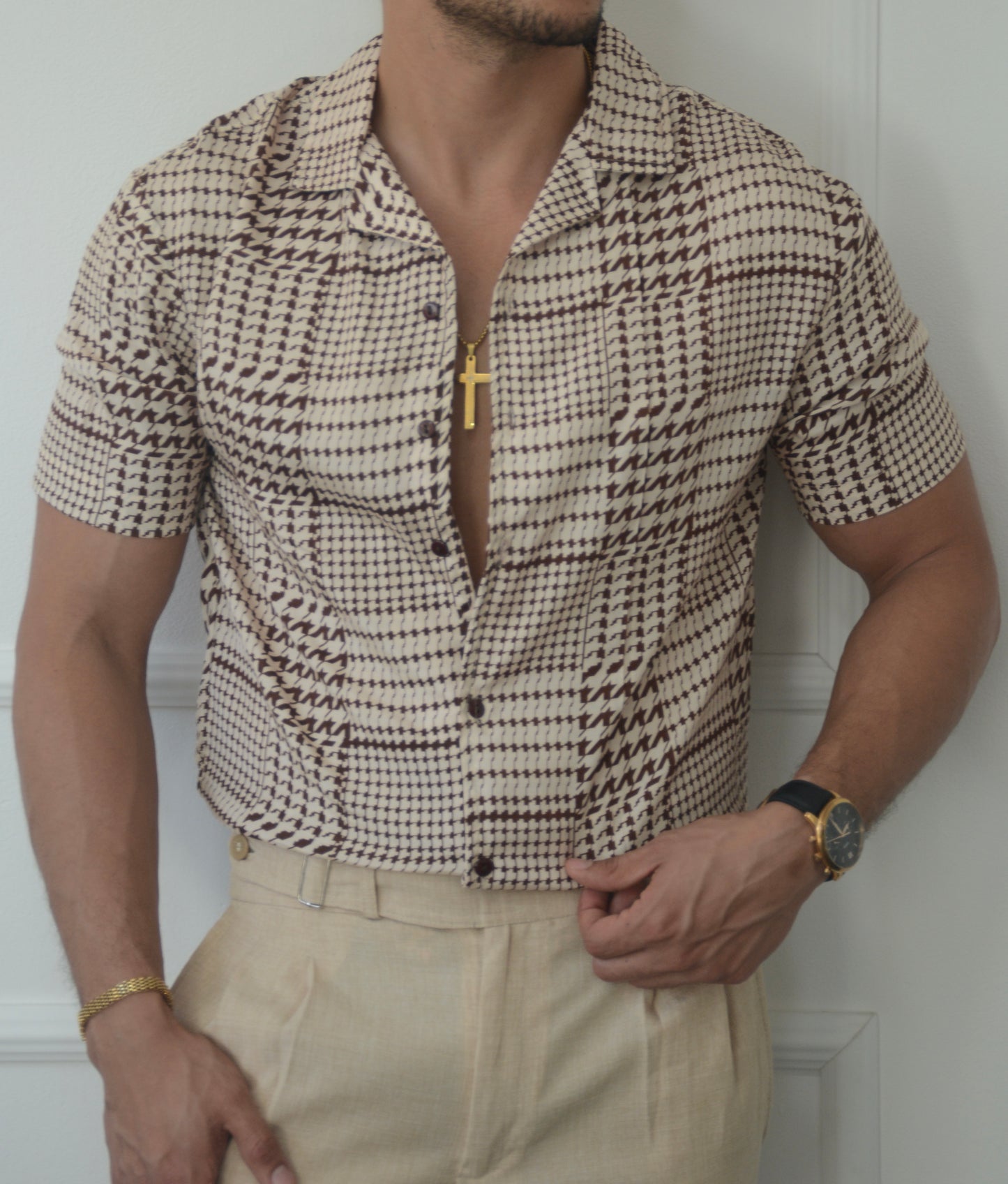 Camisa Marron Forms Abstract | Sprezzatura