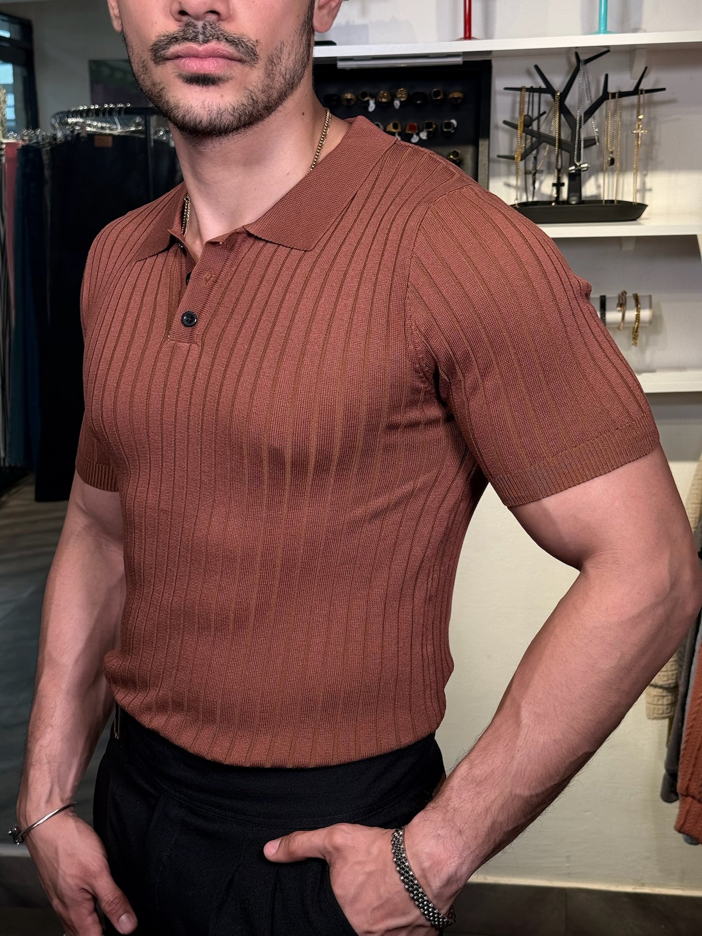 Polo Chemise “Lusso Buttoned” – Terracota