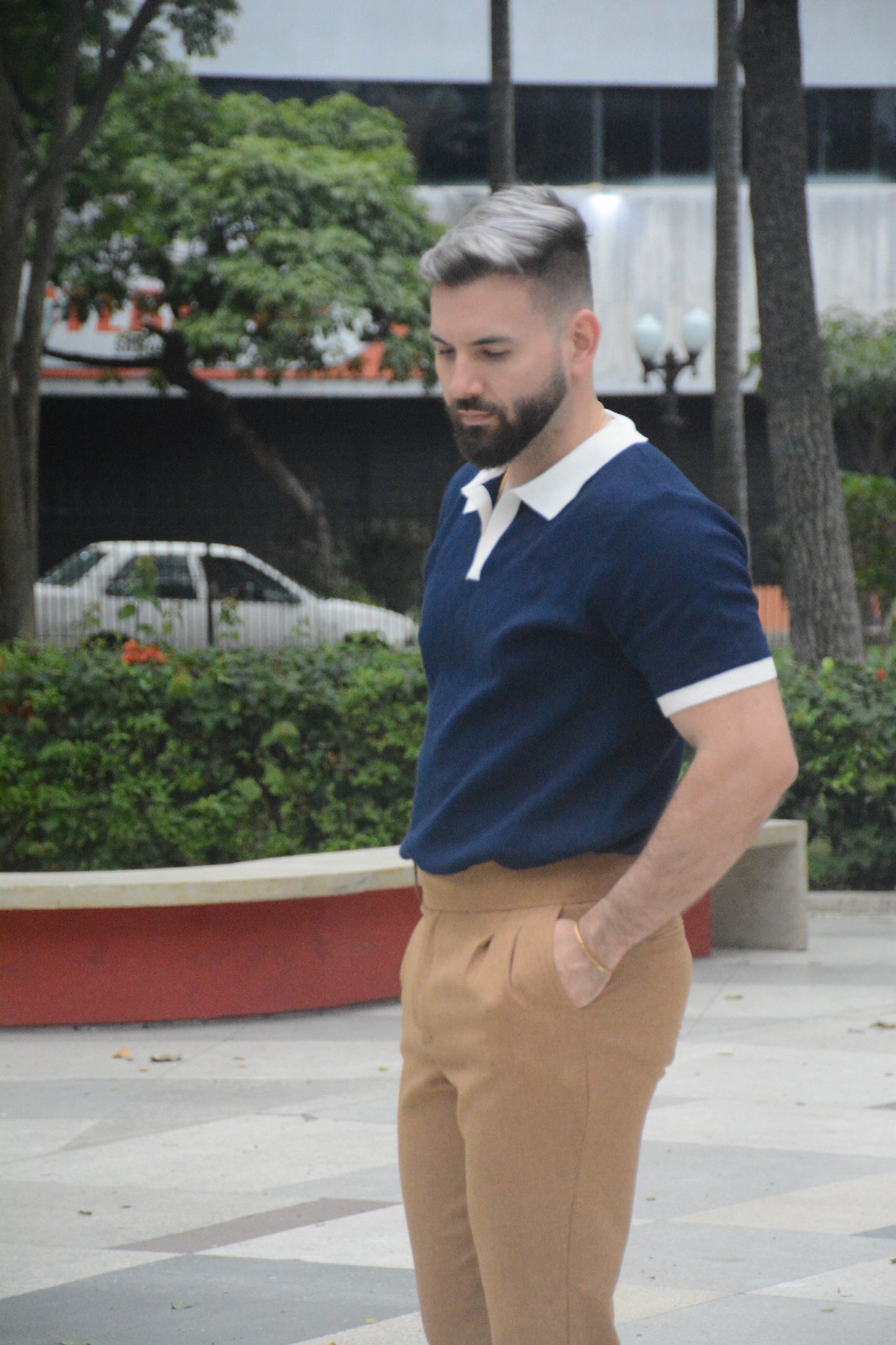 Polo Clineja Luxe Knit – Navy & White