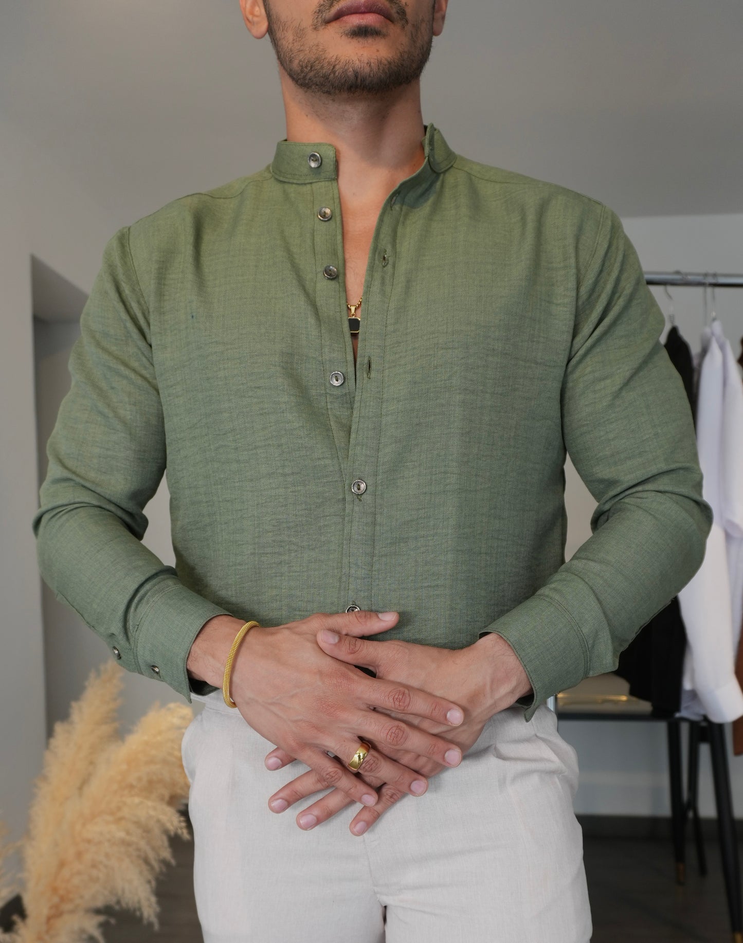 Camisa Pistacchio | Cuello Mao (Verde Pistacho) — Sangre & Lino M/L