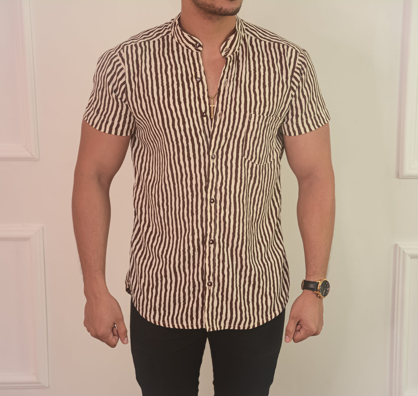 Camisa Brown Stripes Curved