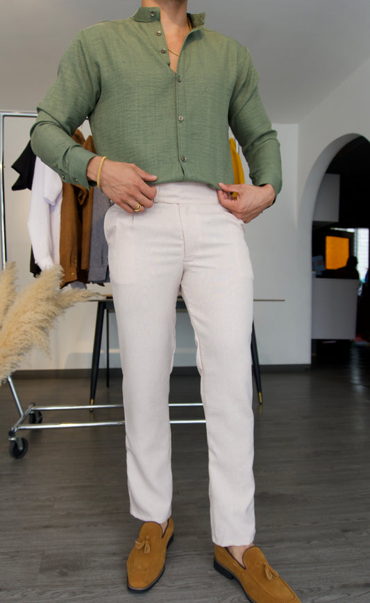 Pantalón Gurkha Aureo | Linillo Italiano (Crema)