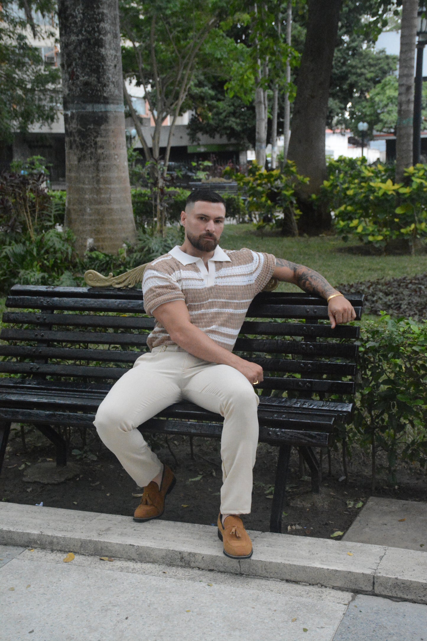 Polo “Oxford Stripes Knit” – Beige