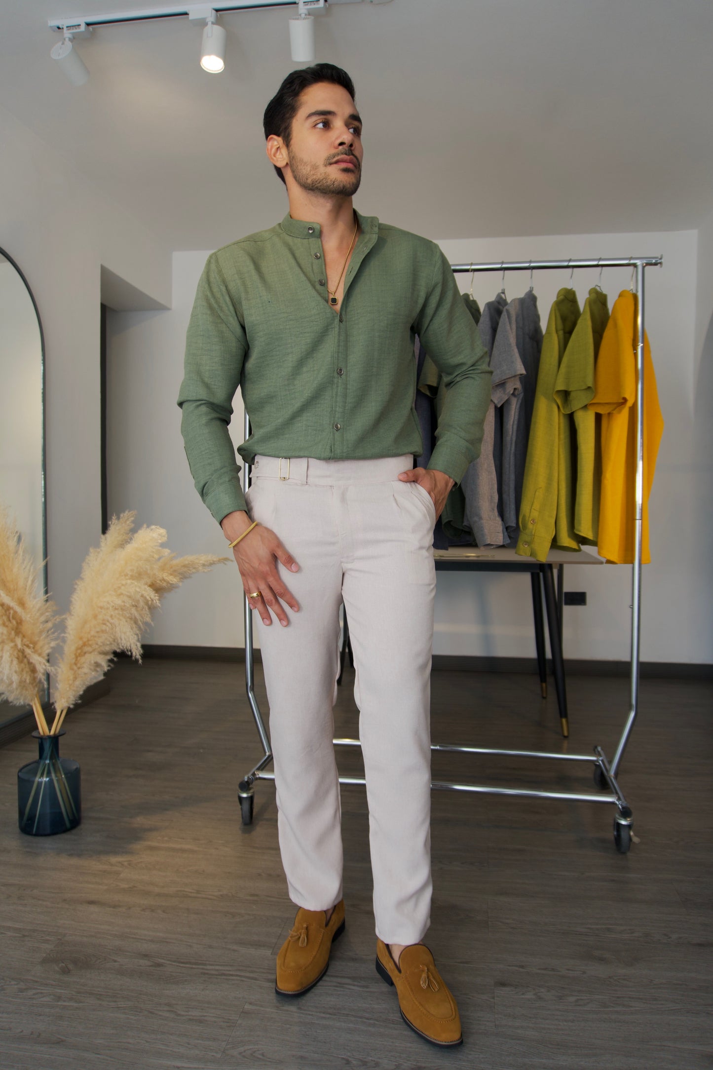 Camisa Pistacchio | Cuello Mao (Verde Pistacho) — Sangre & Lino M/L