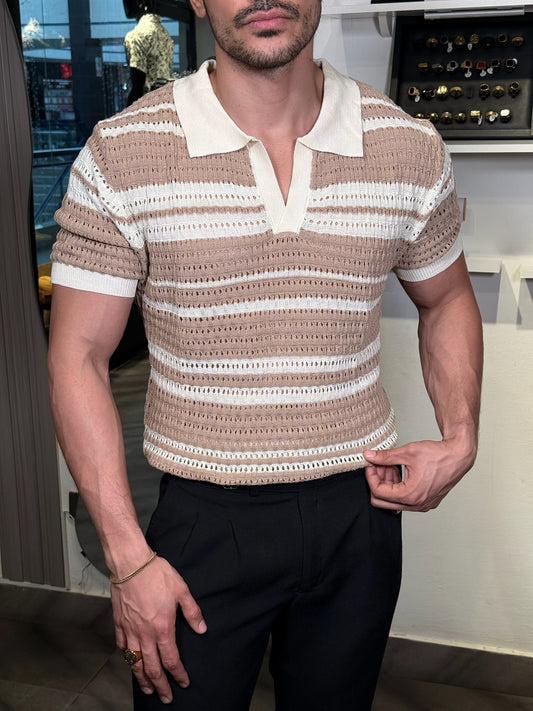 Polo “Oxford Stripes Knit” – Beige