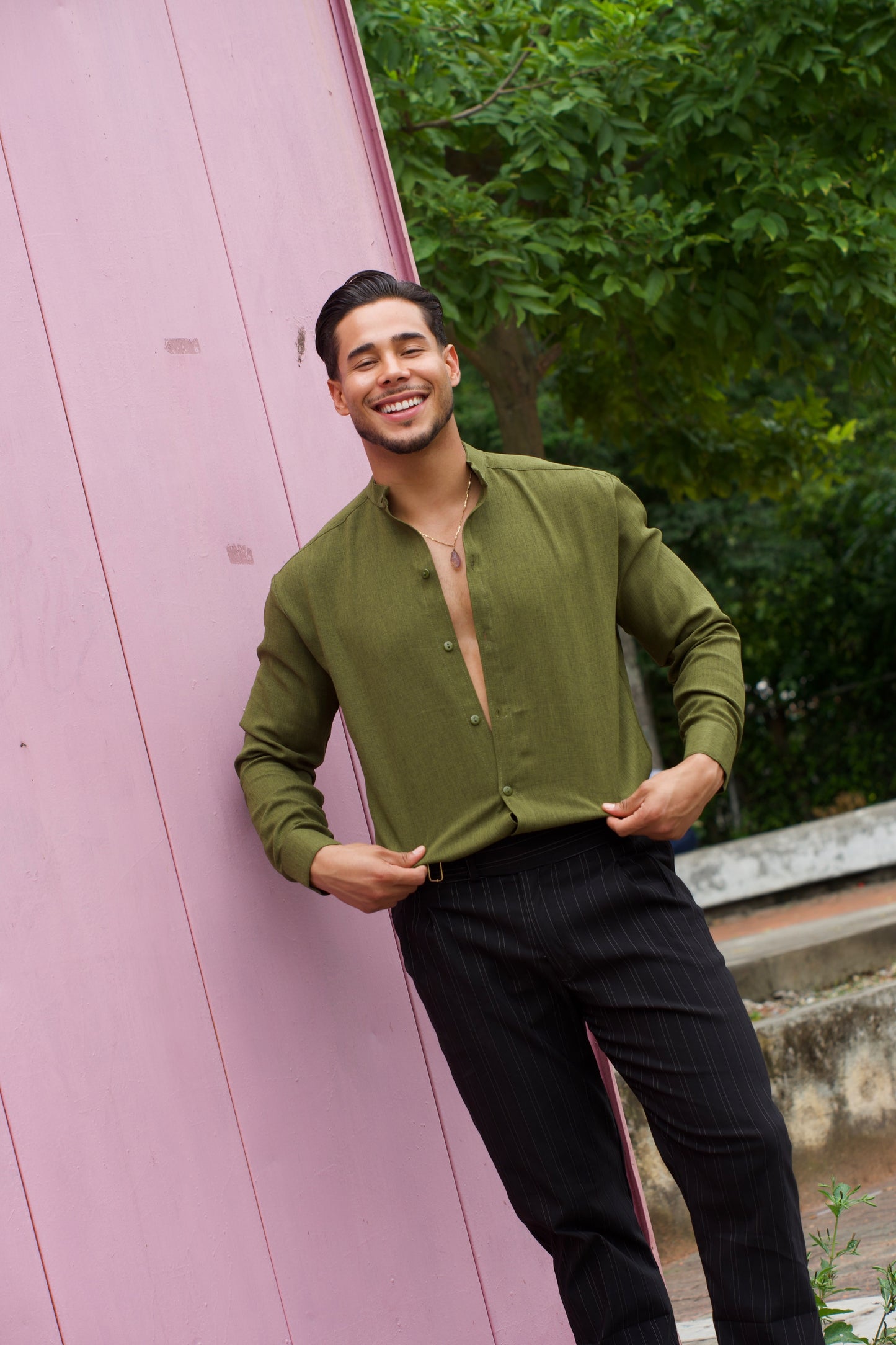 Camisa Green Olive Lino M/L