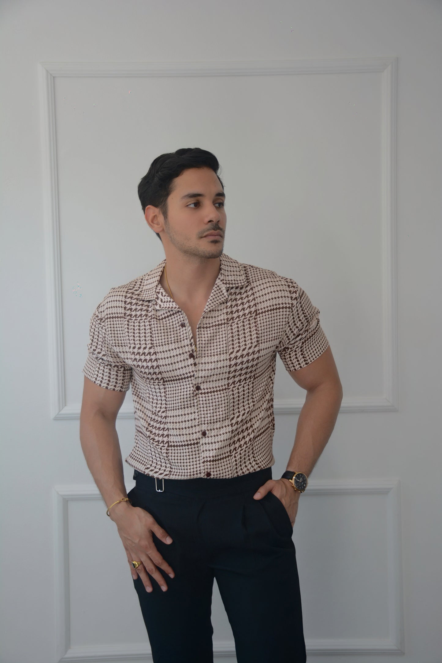 Camisa Marron Forms Abstract | Sprezzatura