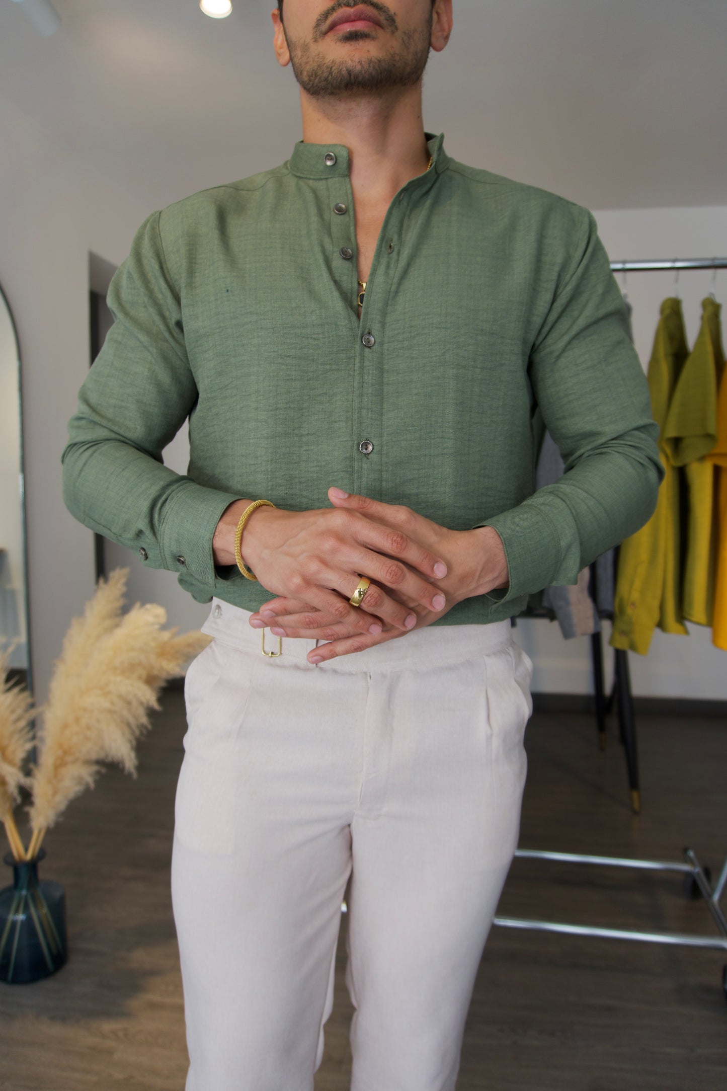 Camisa Pistacchio | Cuello Mao (Verde Pistacho) — Sangre & Lino M/L