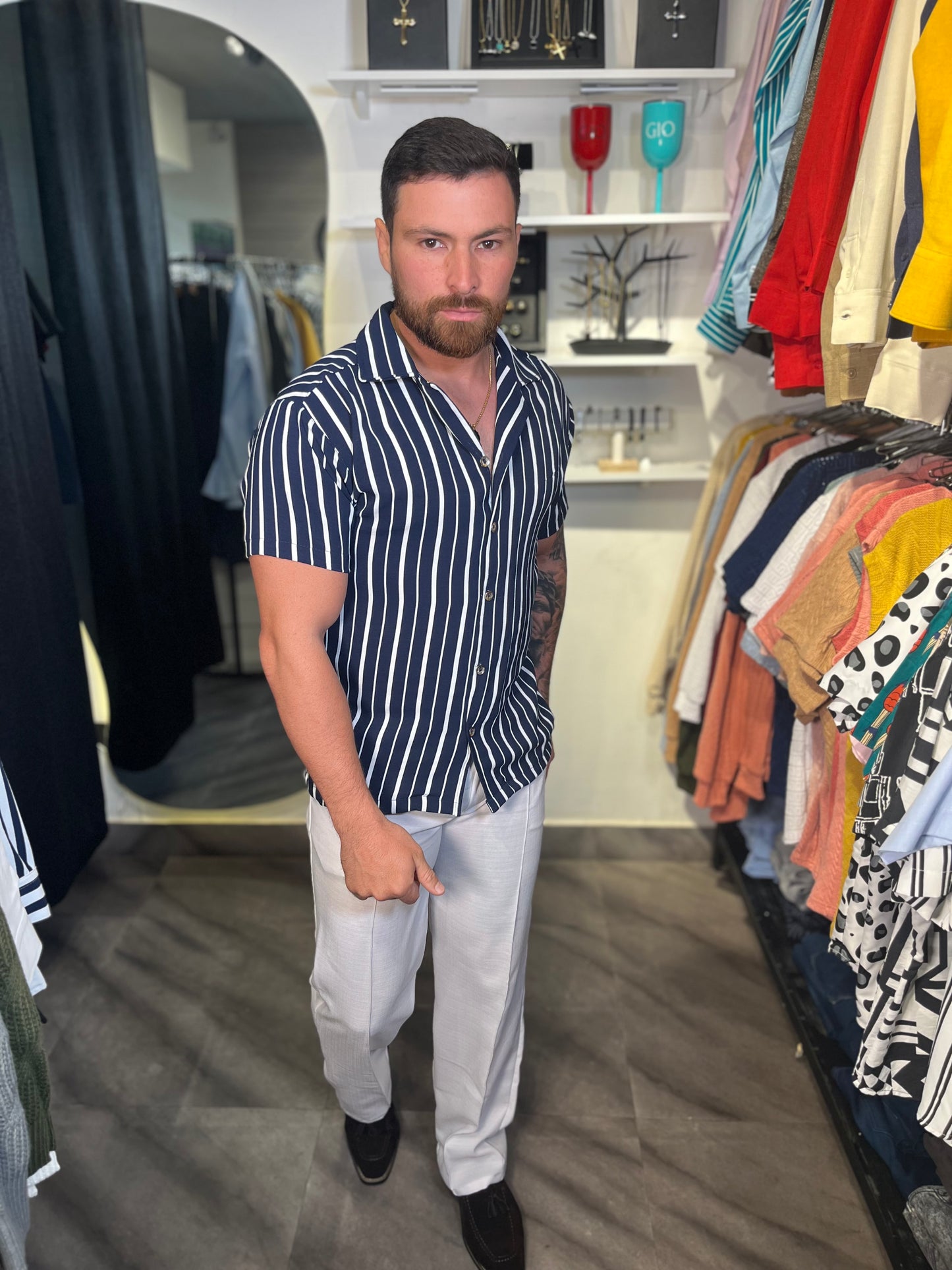 Camisa Alba – Navy Stripes