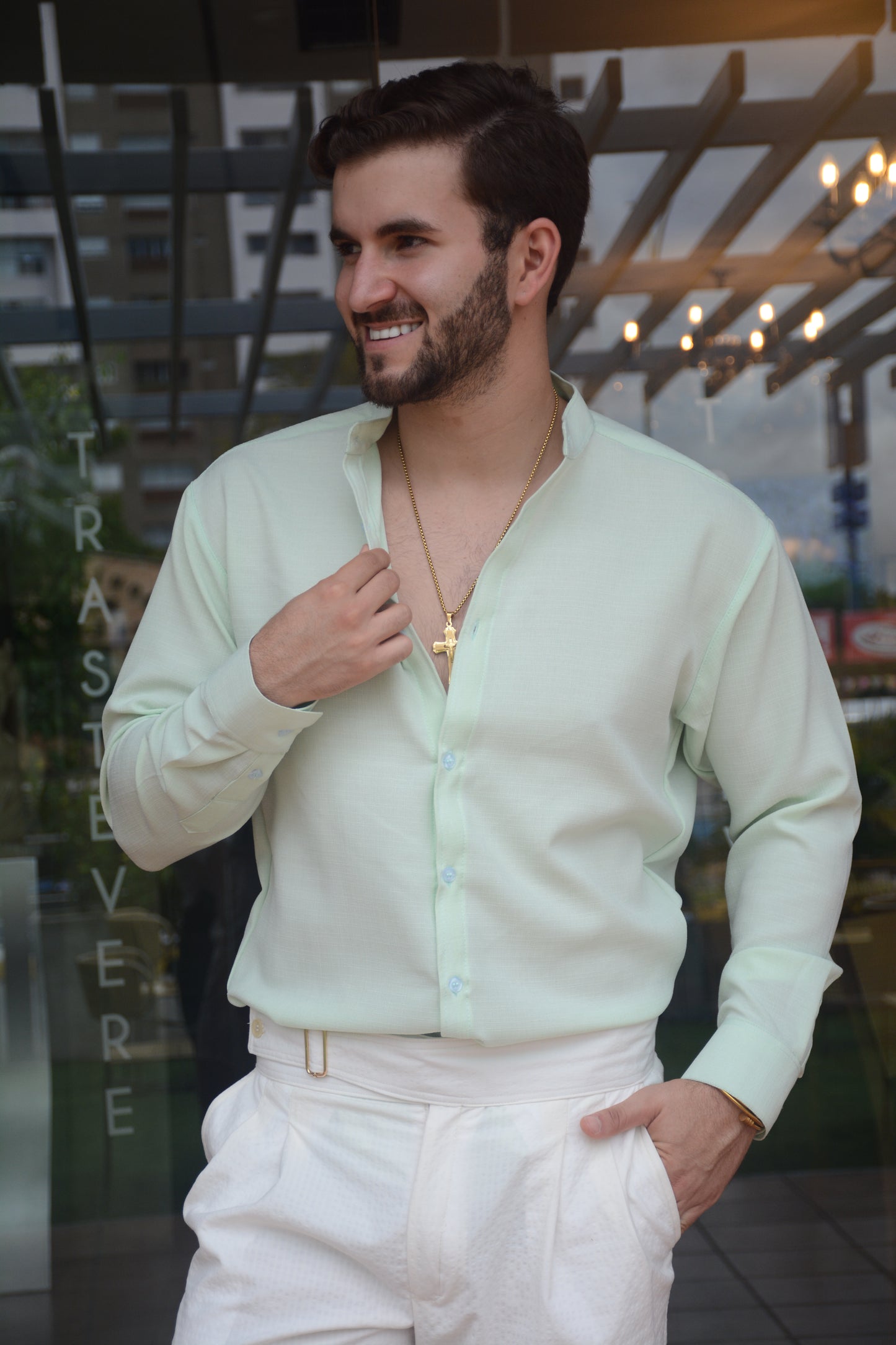 Camisa Mint Green Lino M/L