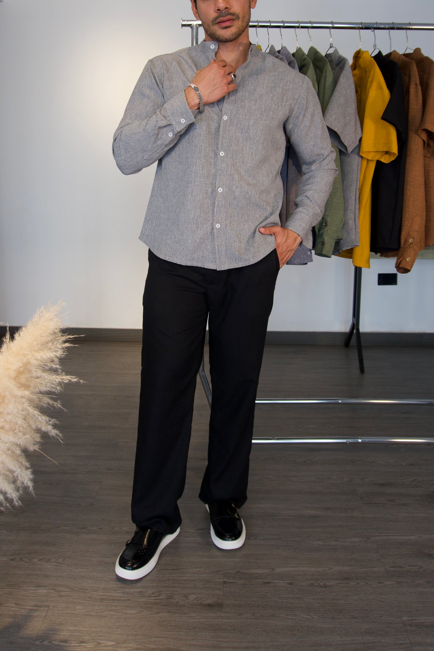 Camisa Nebbia | Cuello Mao (Gris Perla) M/L