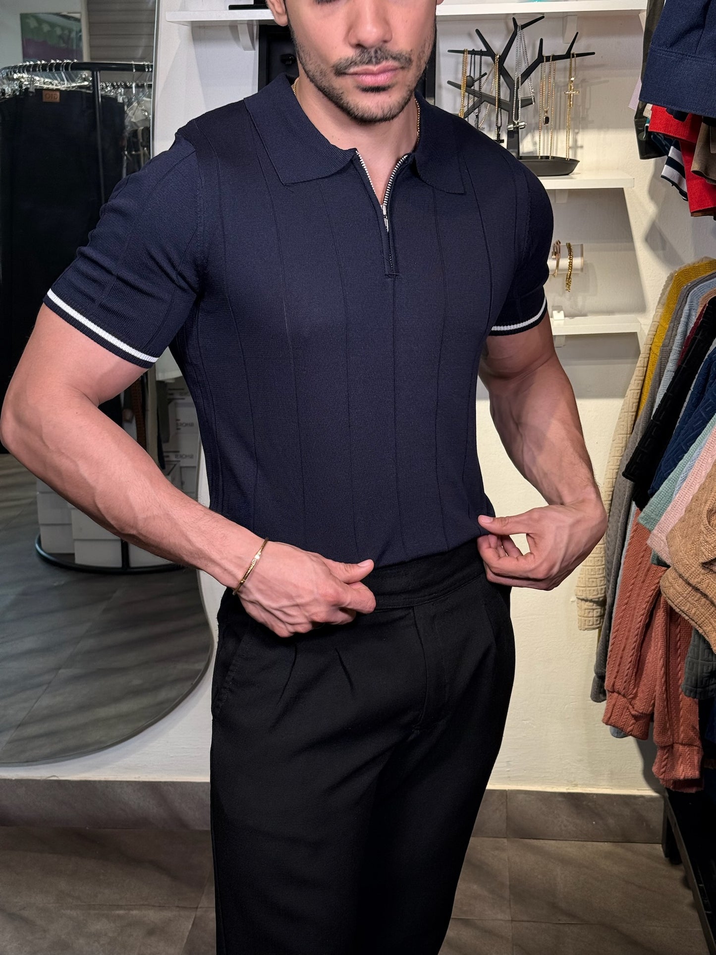 Polo “Linea Zip” – Navy Blue