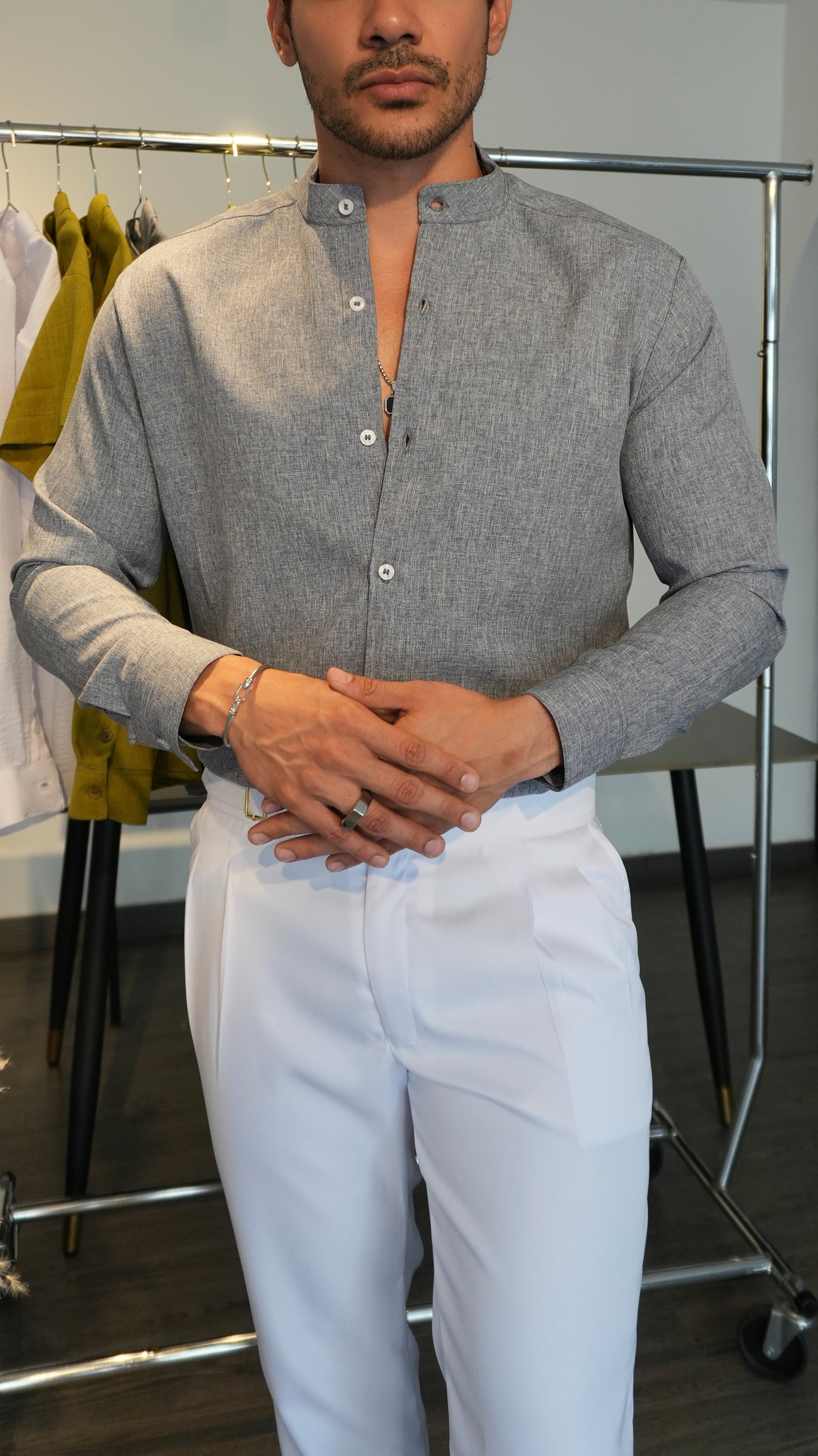 Camisa Azzurro Denim | Cuello Mao (Azul Claro) M/L