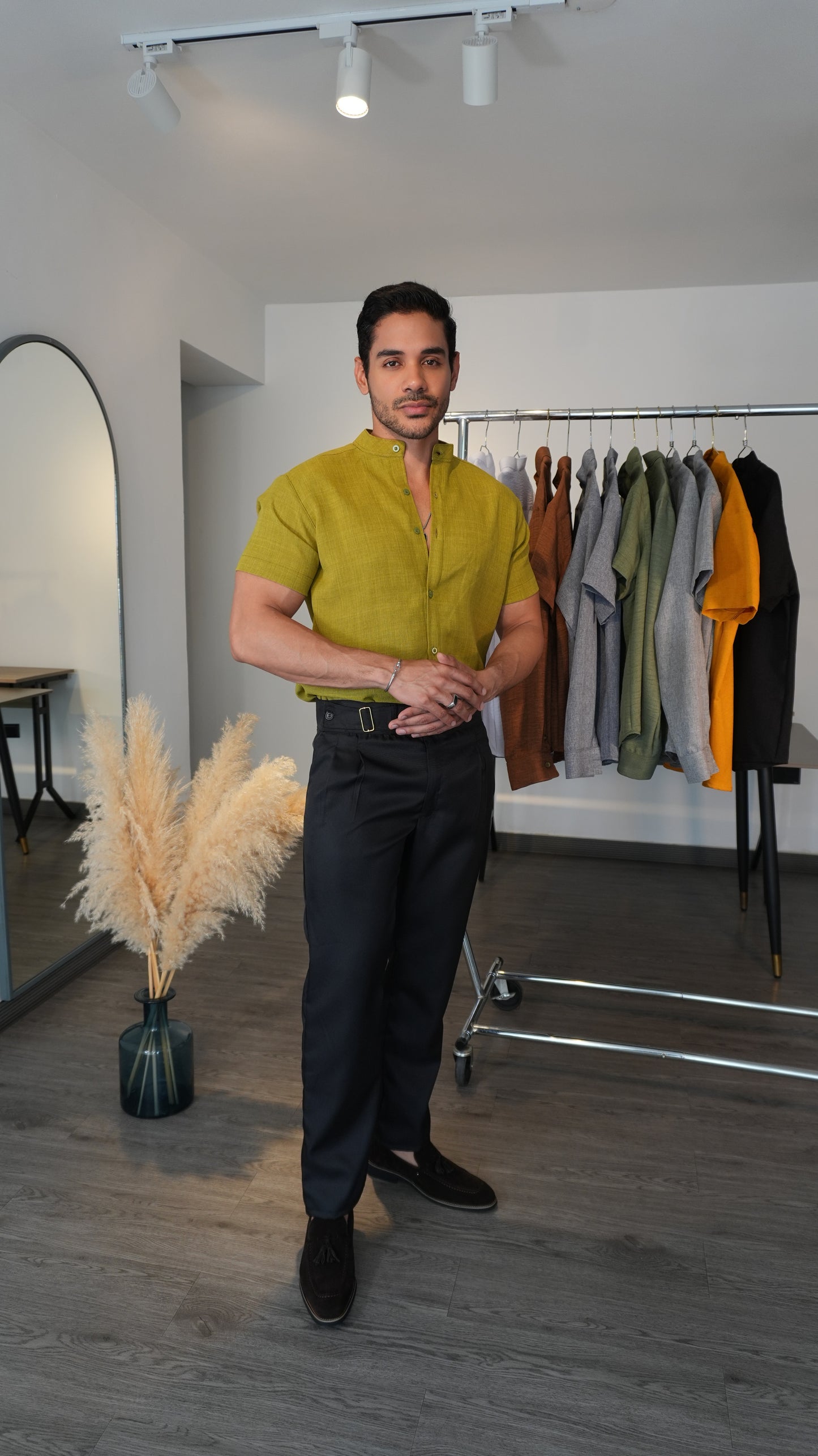 Camisa Pistacchio | Lino Cuello Mao (Verde Pistacho) — Sangre & Lino