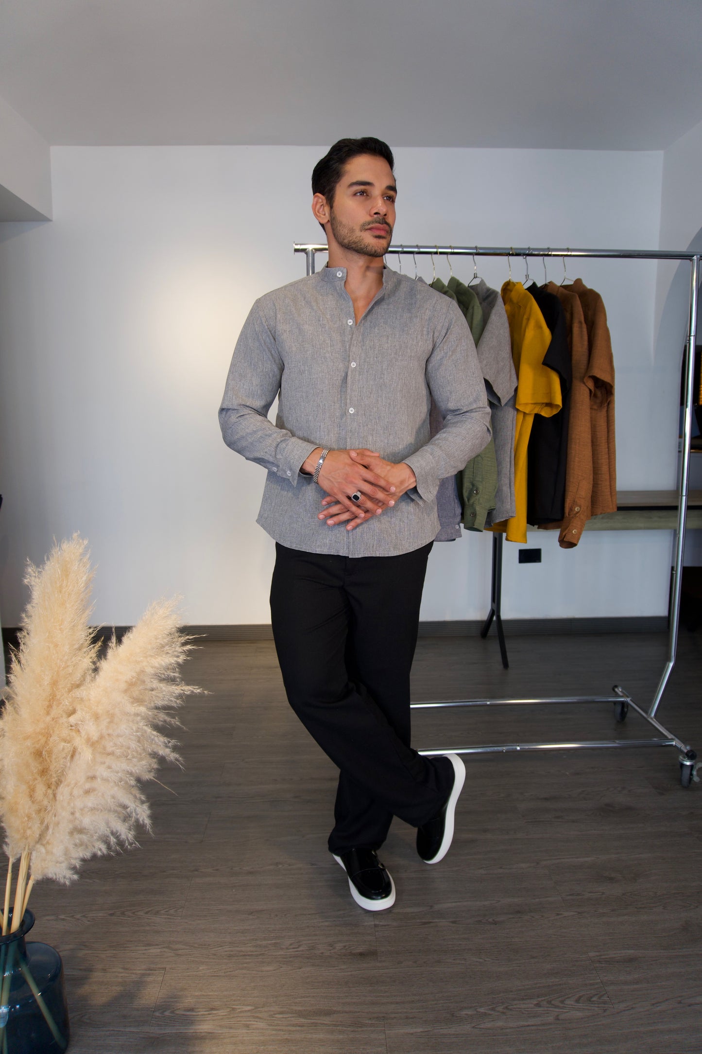 Camisa Nebbia | Cuello Mao (Gris Perla) M/L