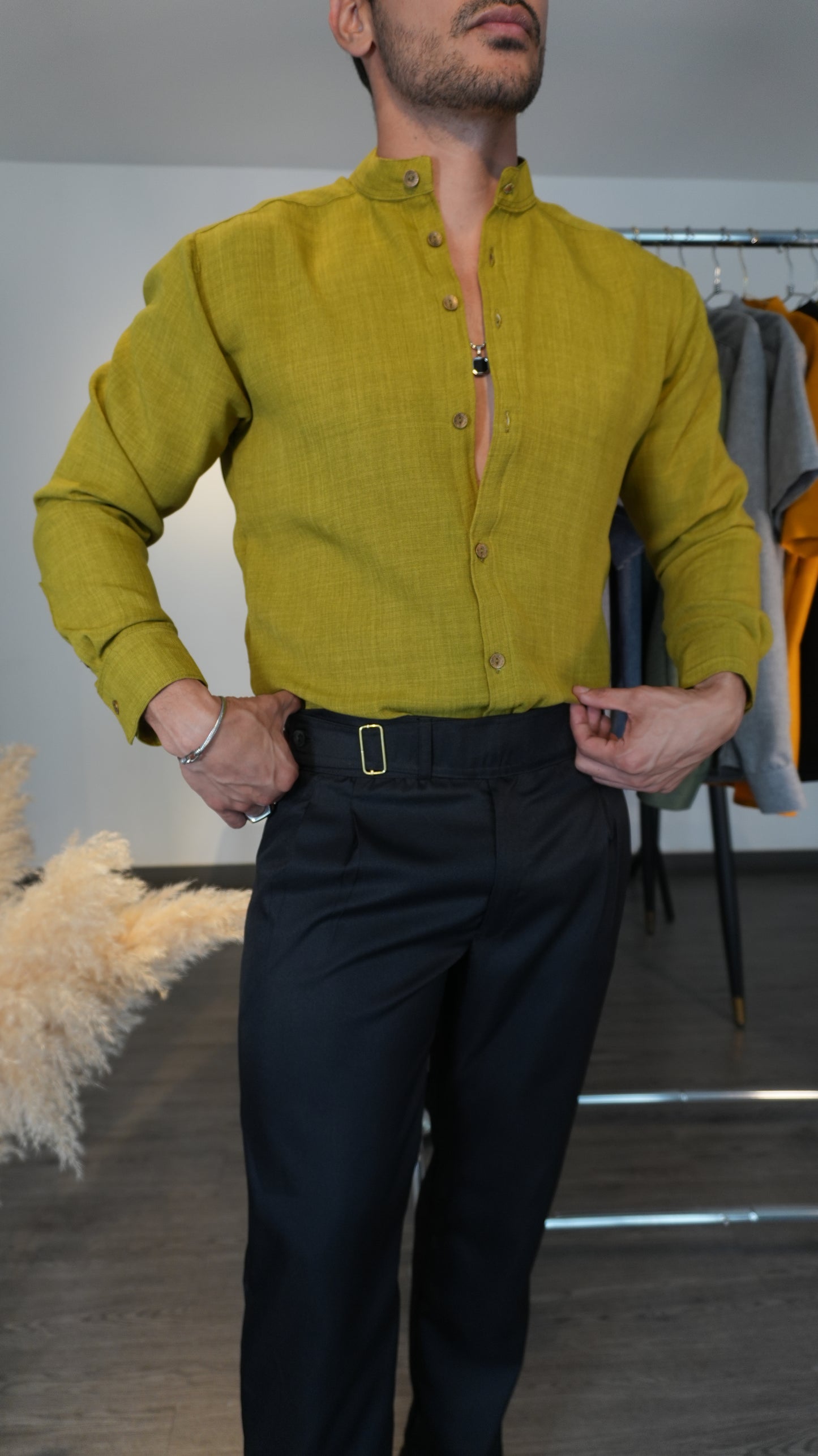 Camisa Pistacchio | Cuello Mao (Verde Pistacho) — Sangre & Lino M/L