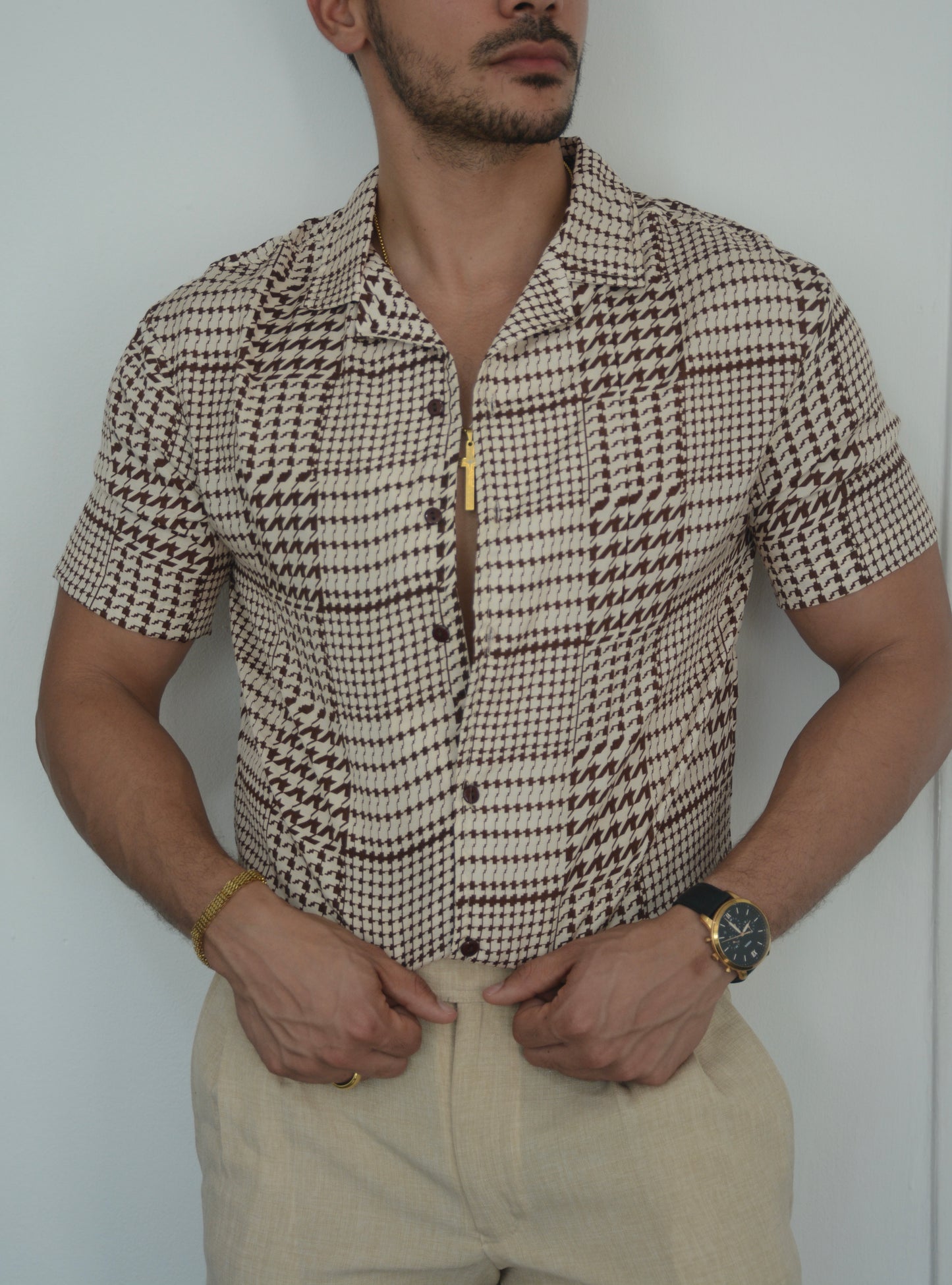 Camisa Marron Forms Abstract | Sprezzatura