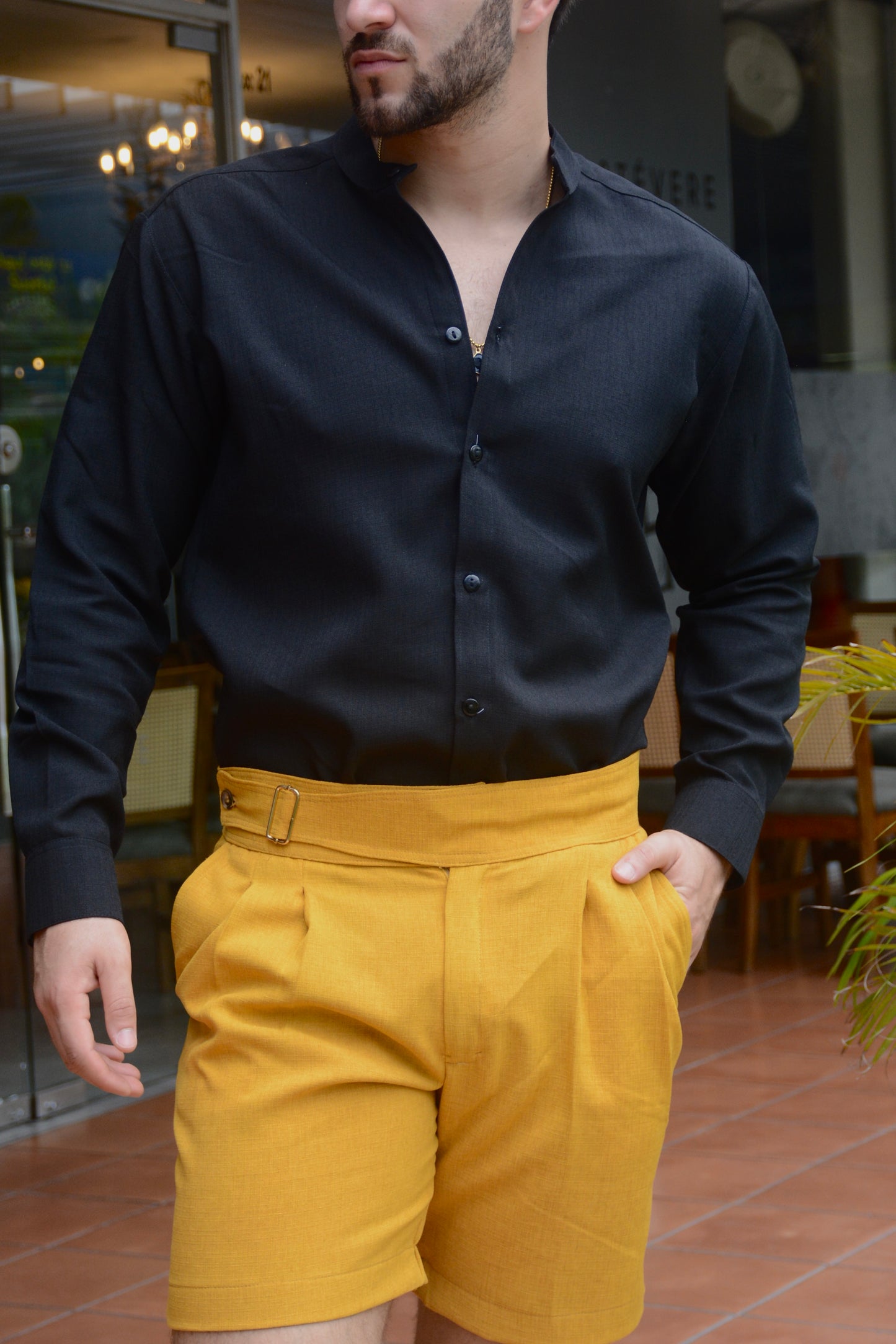 Bermuda Mostaza Lino Classic Uomo