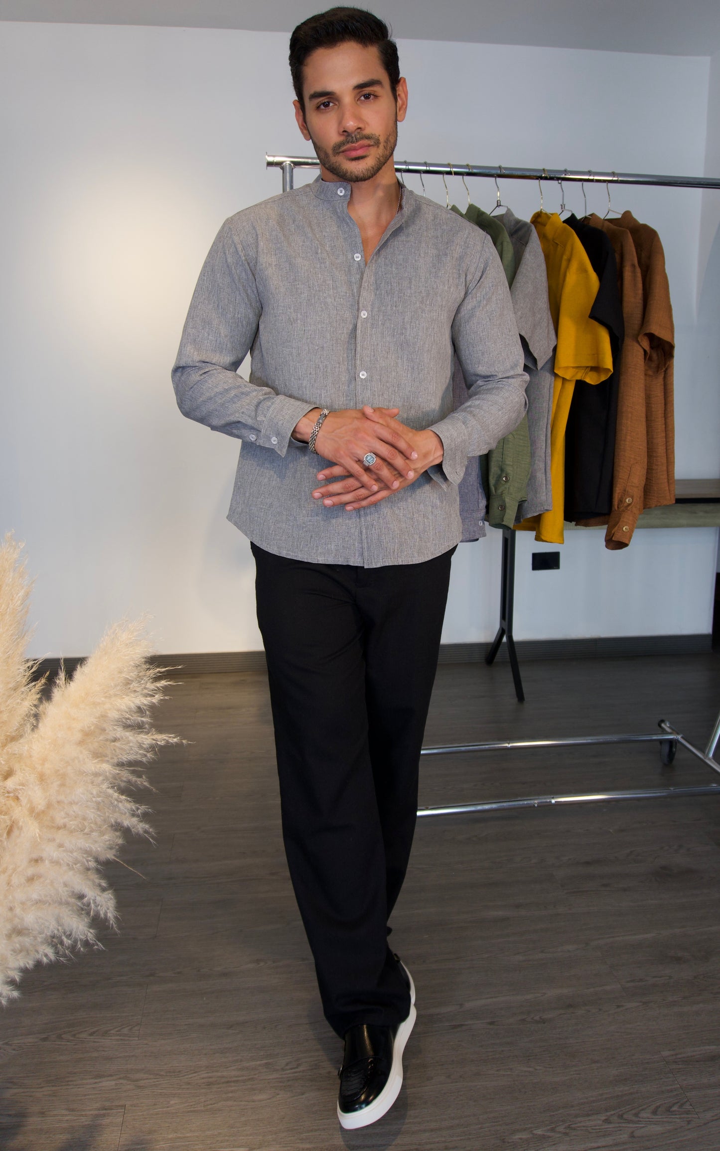 Camisa Nebbia | Cuello Mao (Gris Perla) M/L