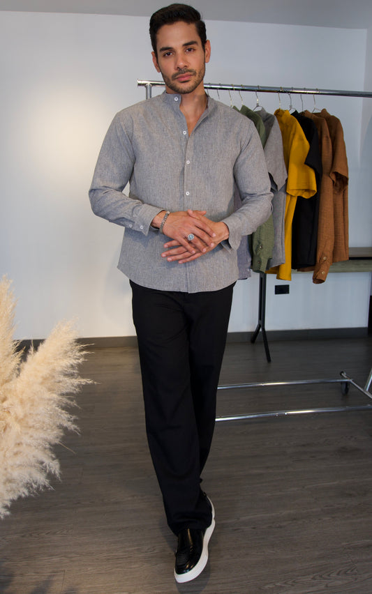 Camisa Nebbia | Cuello Mao (Gris Perla) M/L