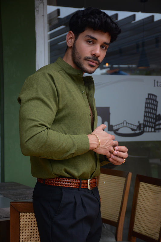 Camisa Green Olive Lino M/L