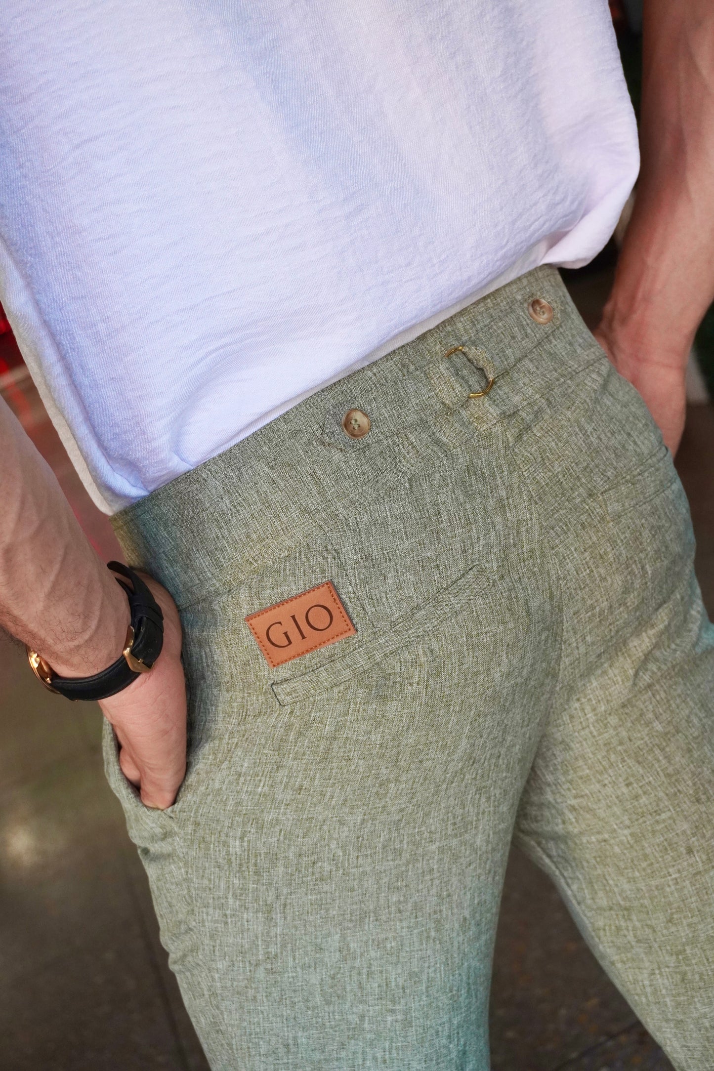 Pantalón Gurkha Aureo | Linillo Italiano (Verde Césped Claro)