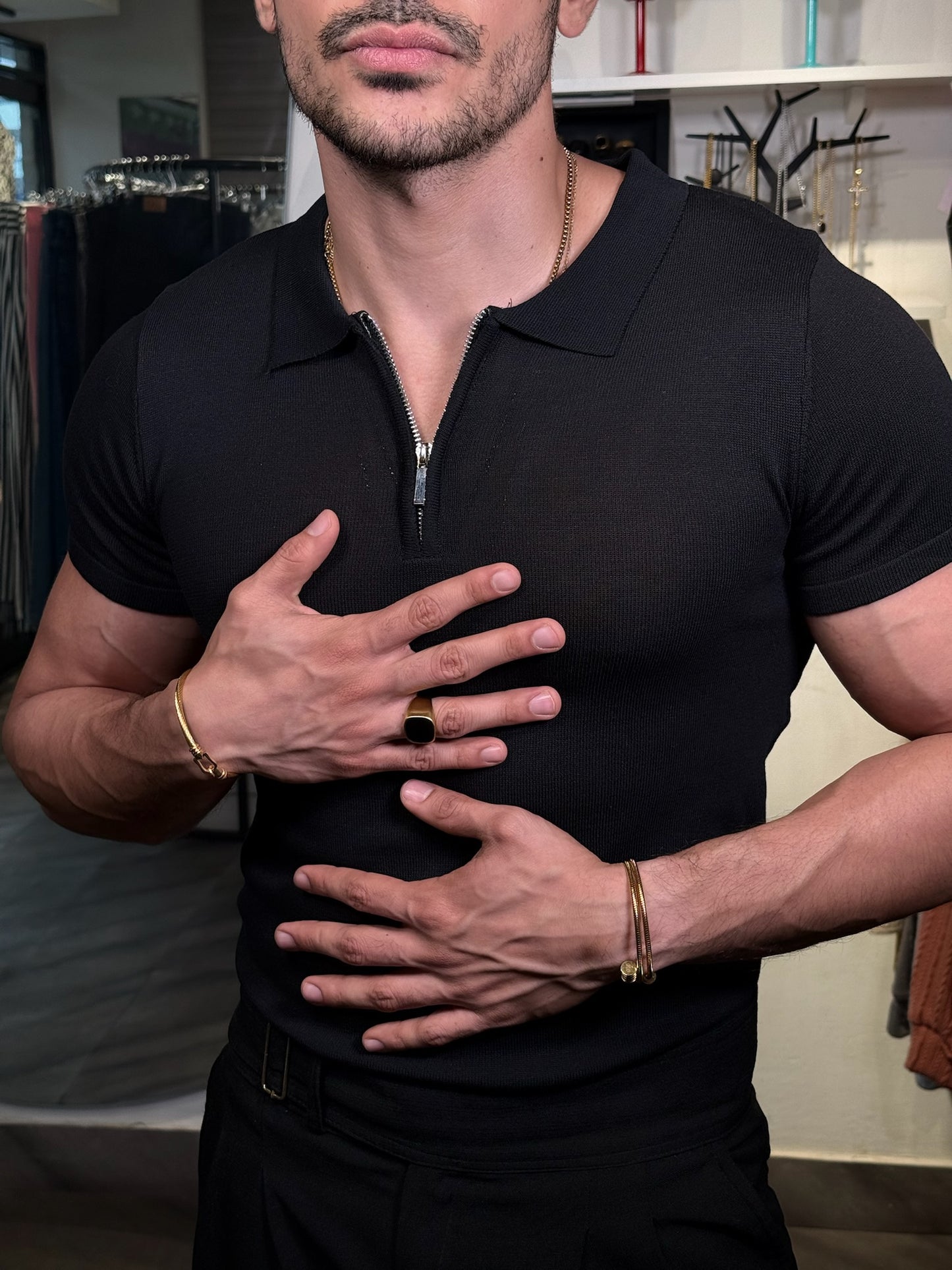 Polo “Urban Zip Noir” – Negro